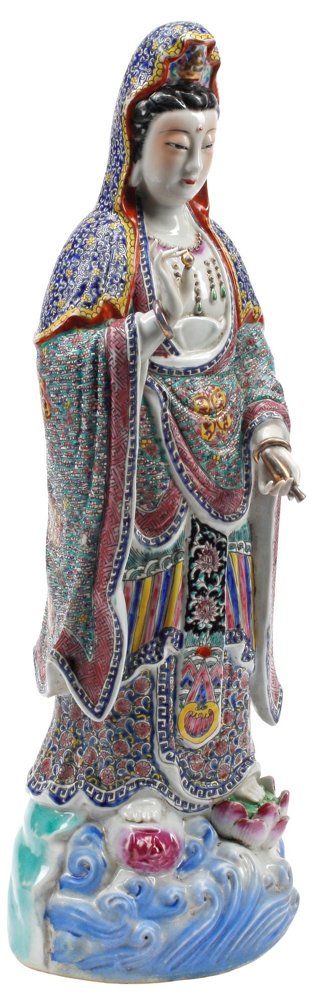 LARGE CHINESE ENAMELED PORCELAIN FIGURE OF GUANYIN, 24"H (1 of 7)