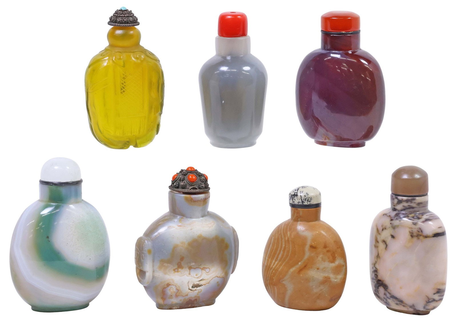(7) CHINESE AGATE & PEKING GLASS SNUFF BOTTLES (1 of 4)