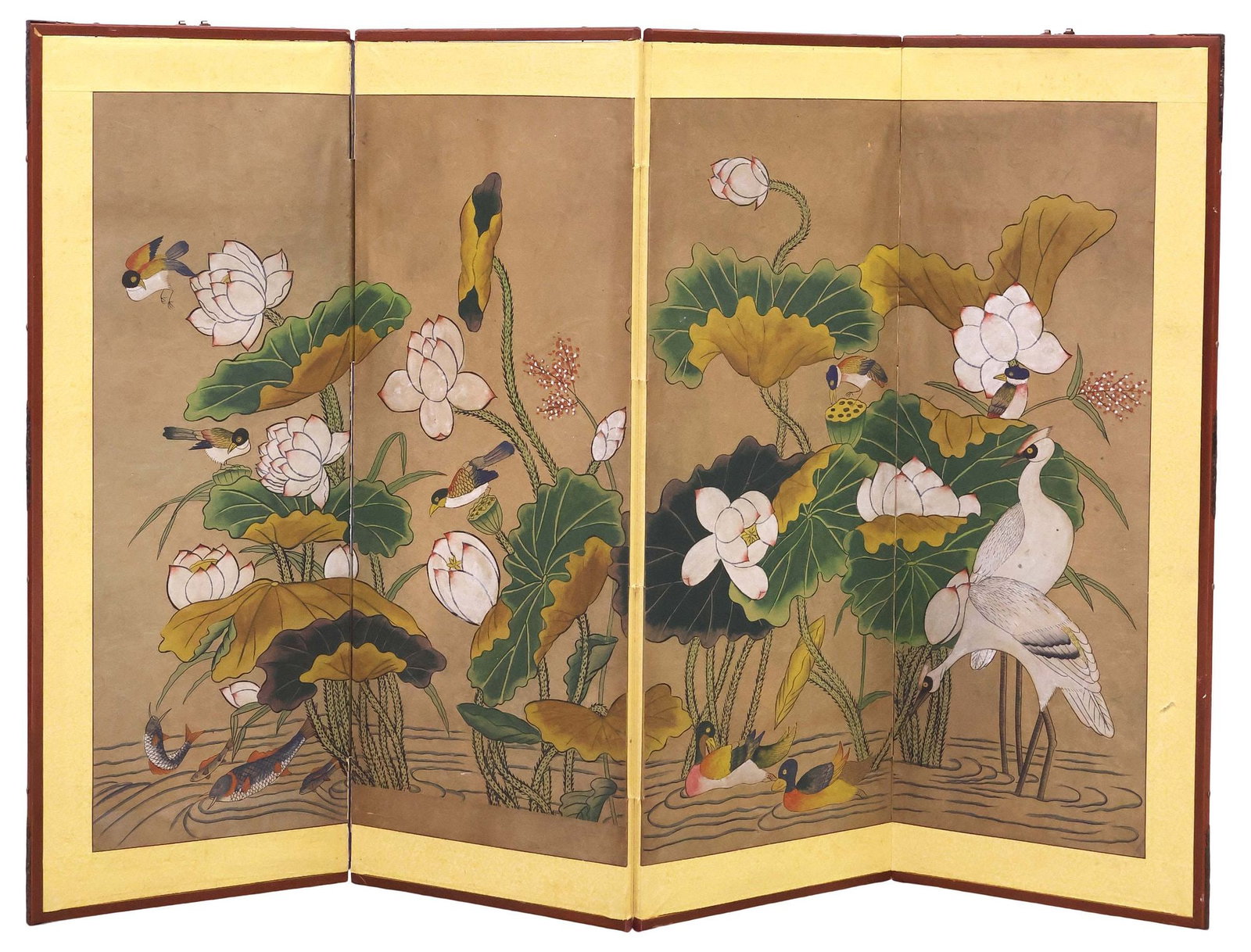 JAPANESE RINPA SCHOOL STYLE PAINTED 4-PANEL FOLDING TABLE SCREEN (1 of 2)