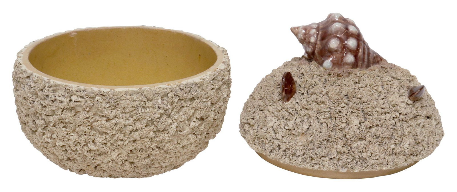 CONTINENTAL PALISSY WARE FAIENCE LIDDED SEASHELL KEEPSAKE BOX - 2