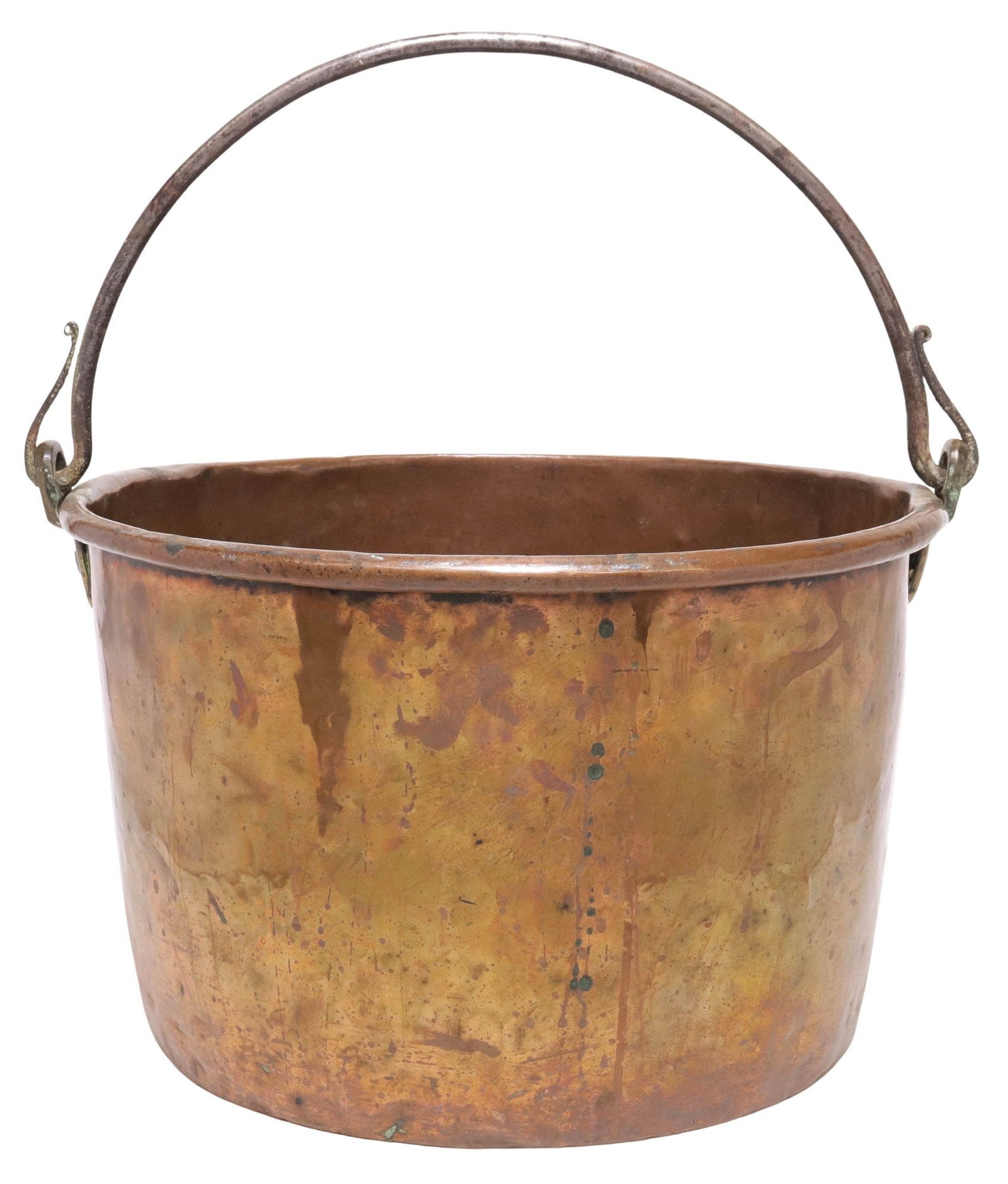LARGE ENGLISH COPPER POT / CAULDRON WITH IRON HANDLE (1 of 3)