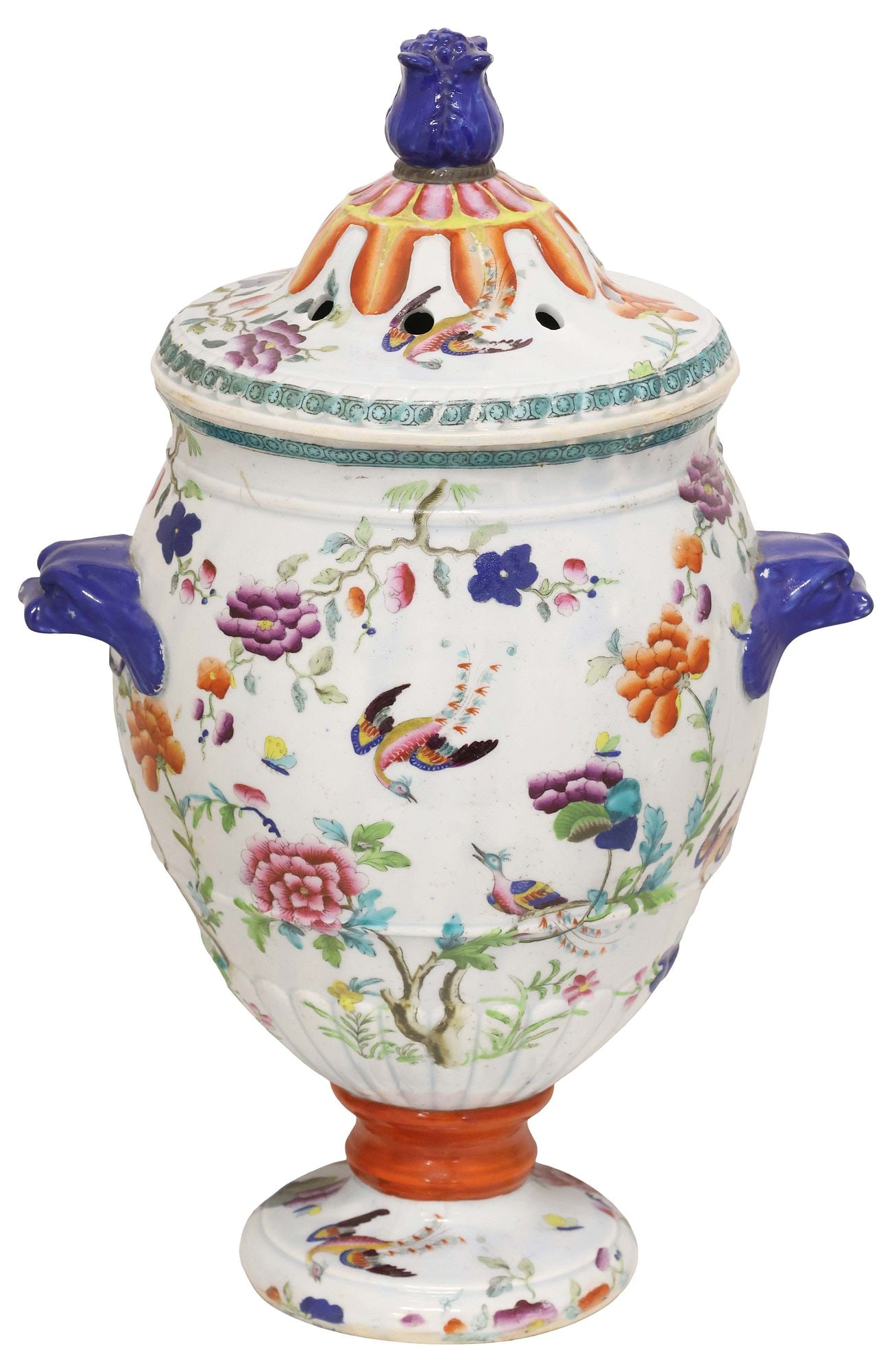 ENGLISH CHINOISERIE-DECORATED FAIENCE COVERED POTPOURRI VASE / URN (1 of 5)
