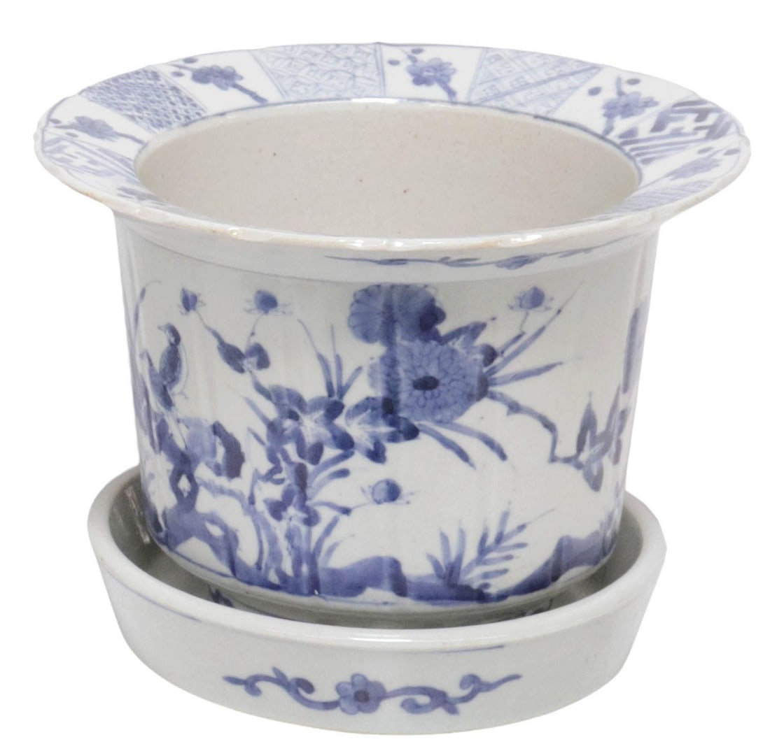 (2) CHINESE BLUE & WHITE PORCELAIN JARDINIERE PLANTER & UNDERPLATE (1 of 4)