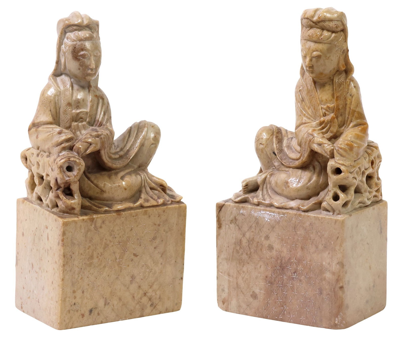 (2) CHINESE CARVED SOAPSTONE FIGURAL COURT LADY BOOKENDS (1 of 6)