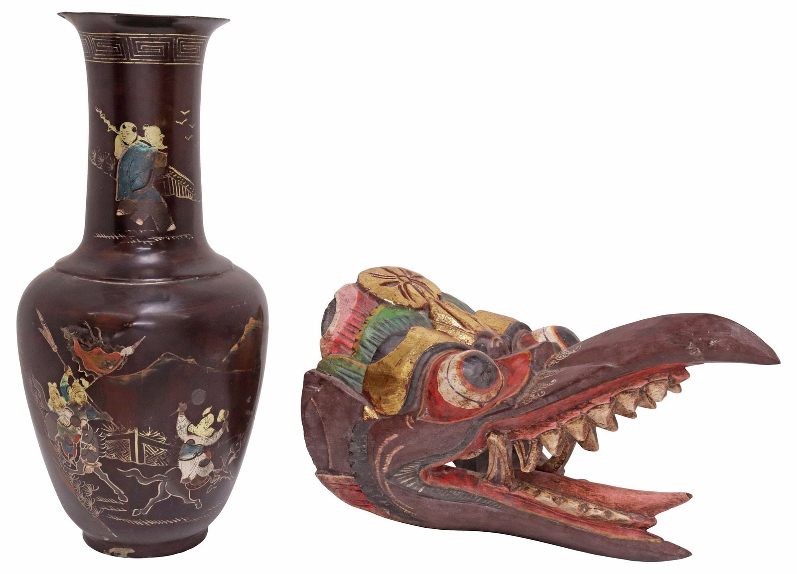 (2) JAPANESE LACQUERED PAPIER-MACHE VASE & BALINESE GARUDA DANCE MASK (1 of 5)