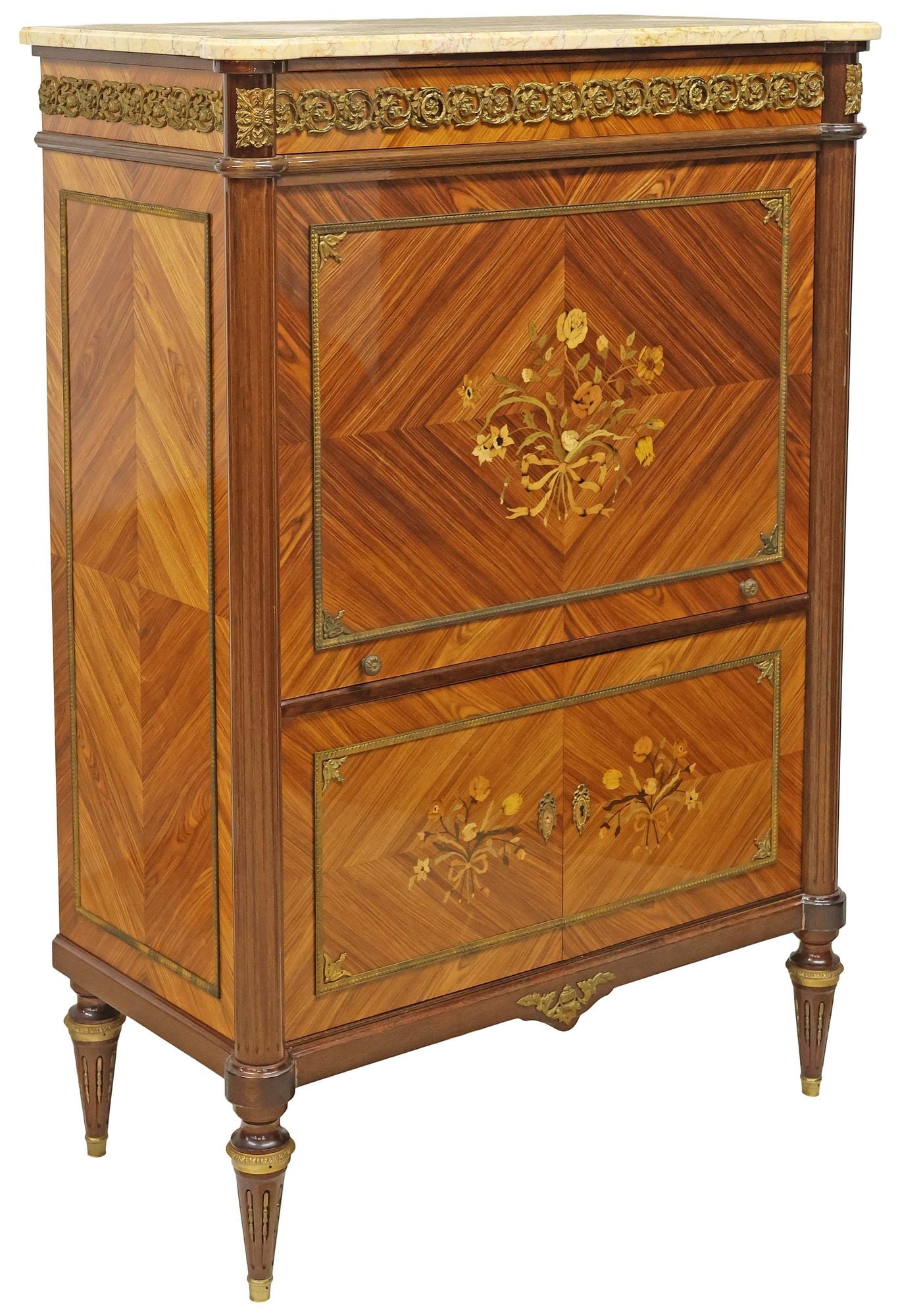FRENCH LOUIS XVI STYLE MARBLE-TOP LACQUERED MARQUETRY CABINET (1 of 6)