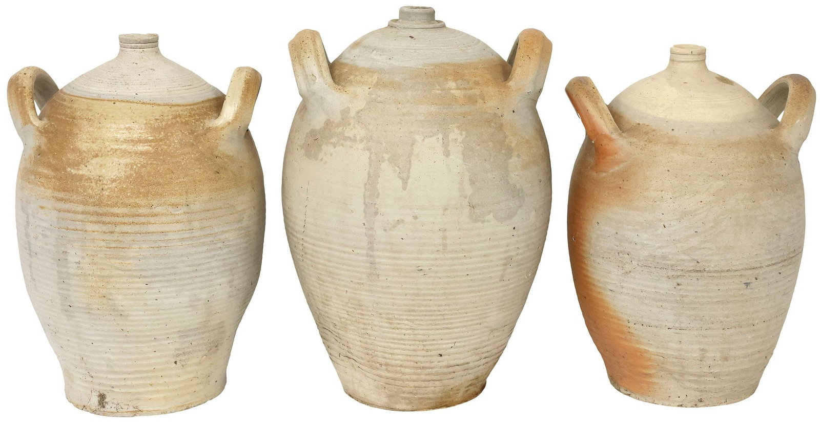 (3) FRENCH PROVINCIAL STONEWARE OIL JUGS (1 of 3)
