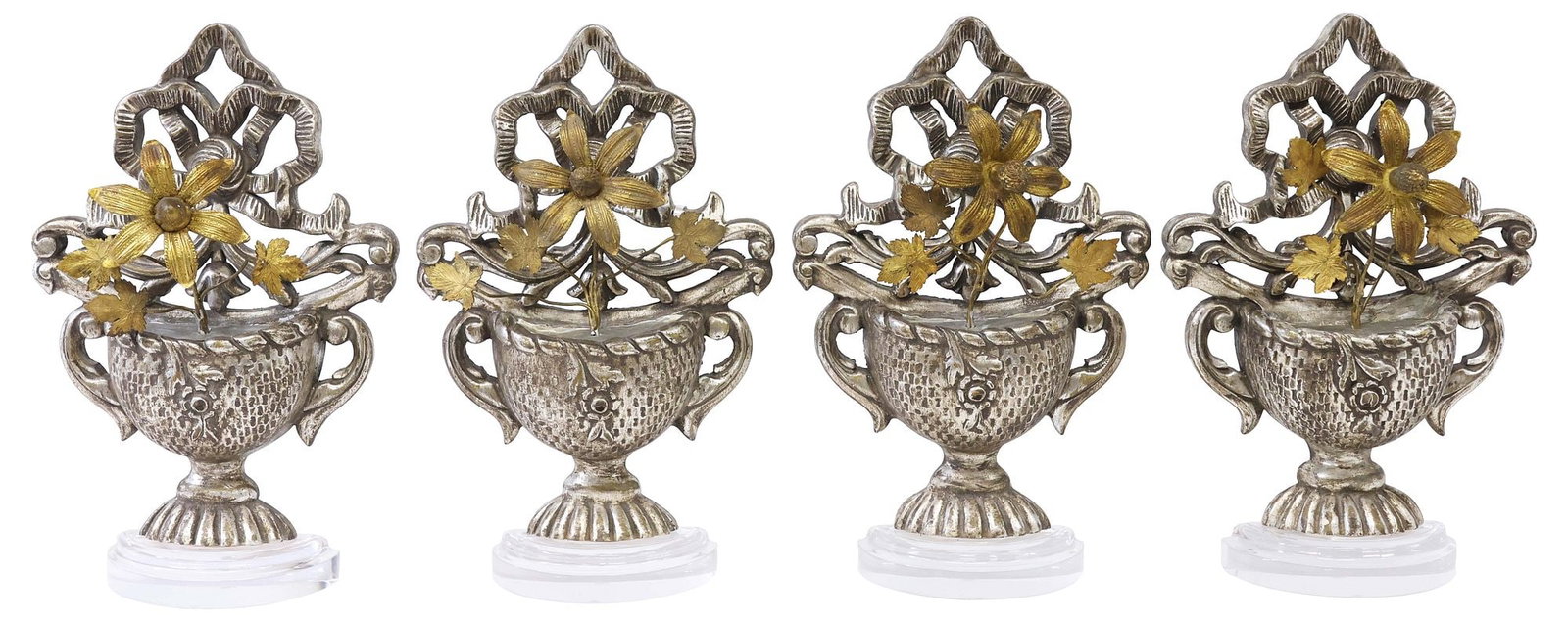 (4) NEOCLASSICAL STYLE SILVERED WOOD & BRASS WALL ORNAMENTS (1 of 2)