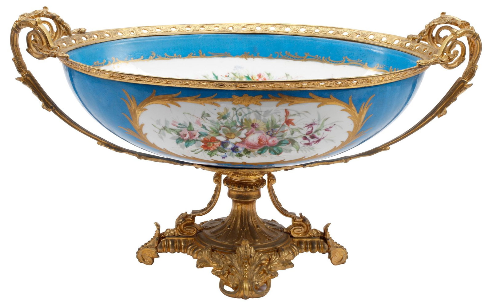 FRENCH SEVRES STYLE ORMOLU-MOUNTED PORCELAIN CENTERPIECE COMPOTE (1 of 8)