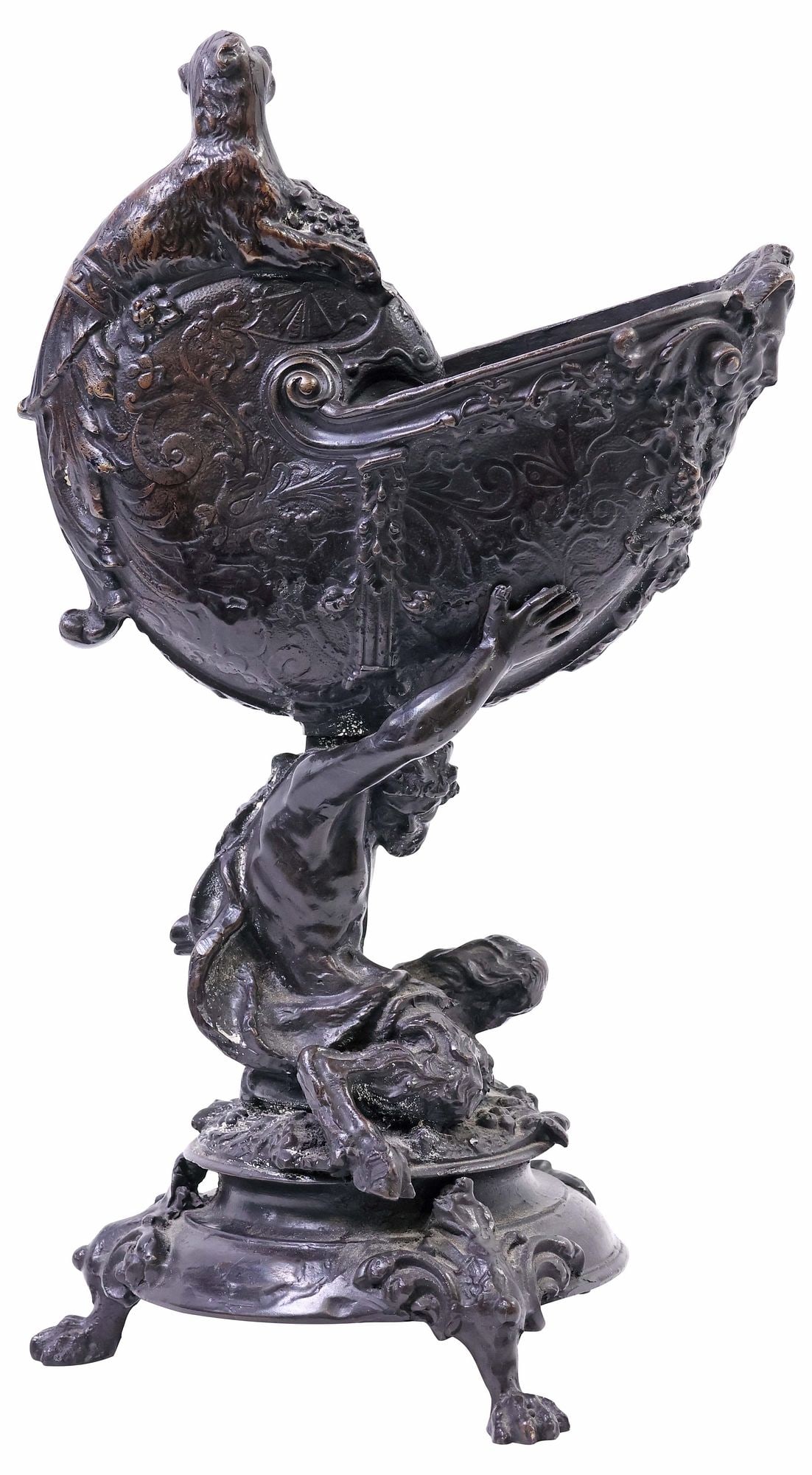 AFTER EMILE PINEDO (D.1916) PATINATED BRONZE CENTERPIECE, SATYR & NAUTILUS (1 of 6)