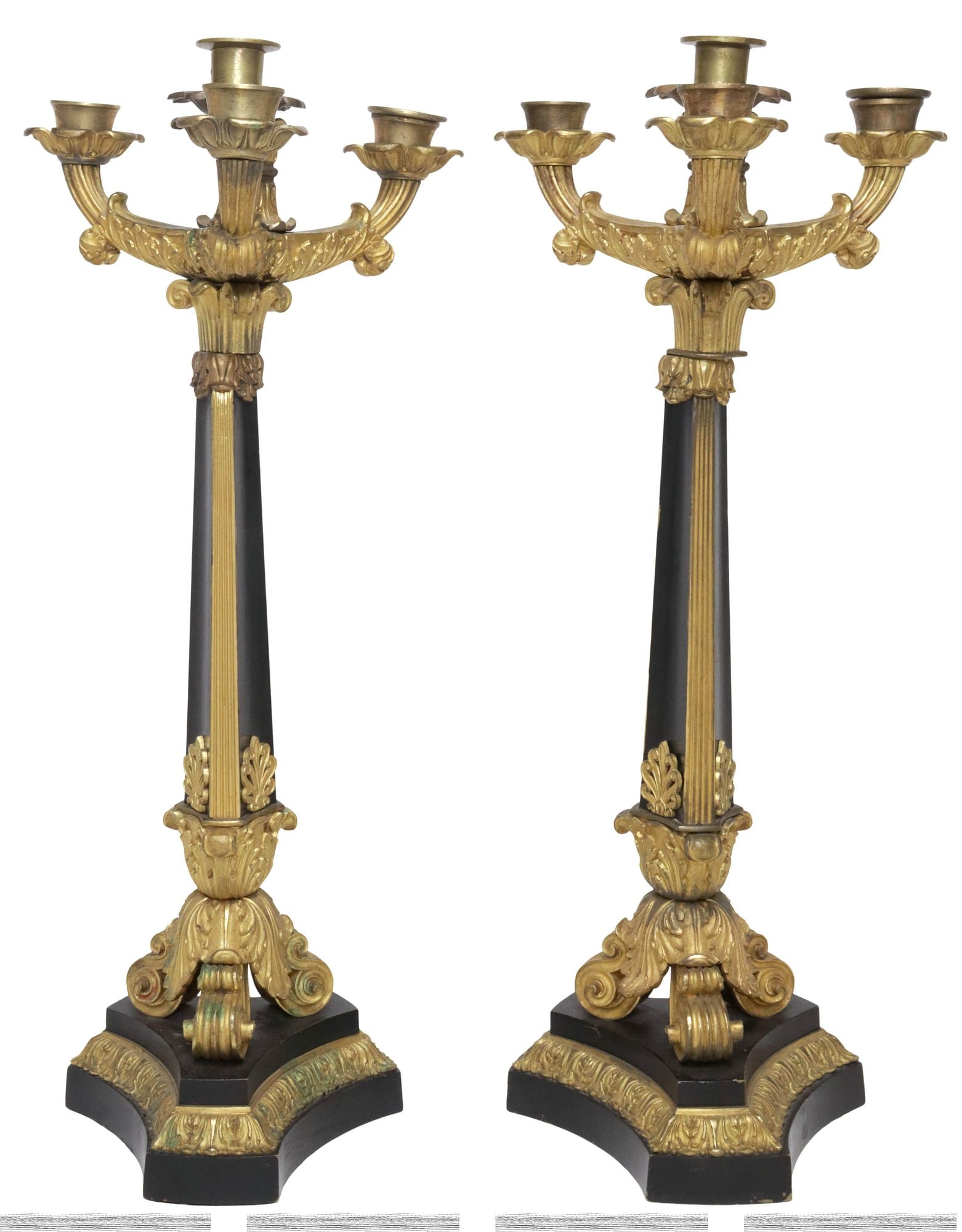 (2) FRENCH RESTAURATION ORMOLU & BRONZE 4-LIGHT CANDELABRAS, 20.5"H (1 of 4)