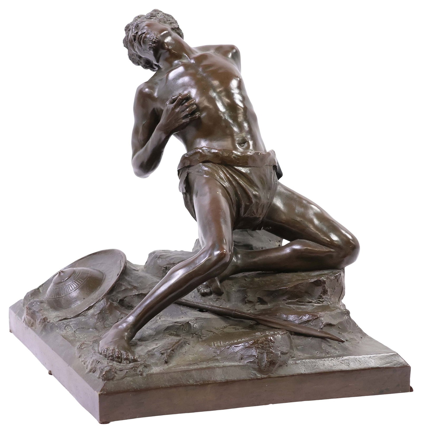 LARGE PATINATED BRONZE SCULPTURE, PORTRAIT OF A WOUNDED WARRIOR (1 of 6)