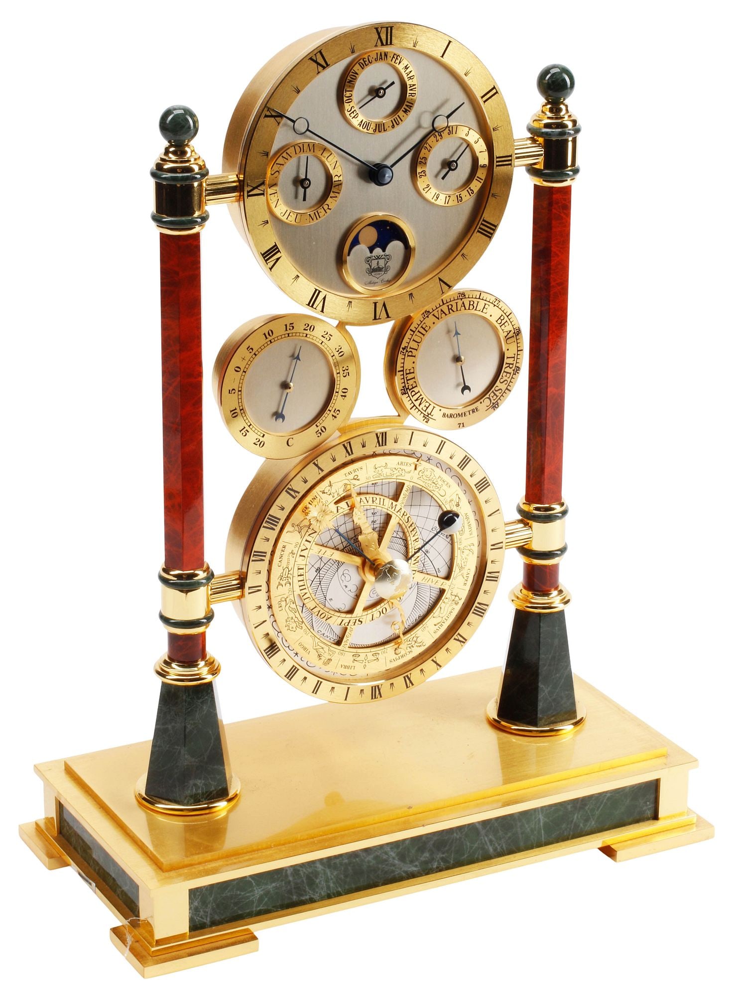 HOUR-LAVIGNE ASTRONOMICAL CLOCK WITH ASTROLABE, THERMOMETER & BAROMETER (1 of 9)