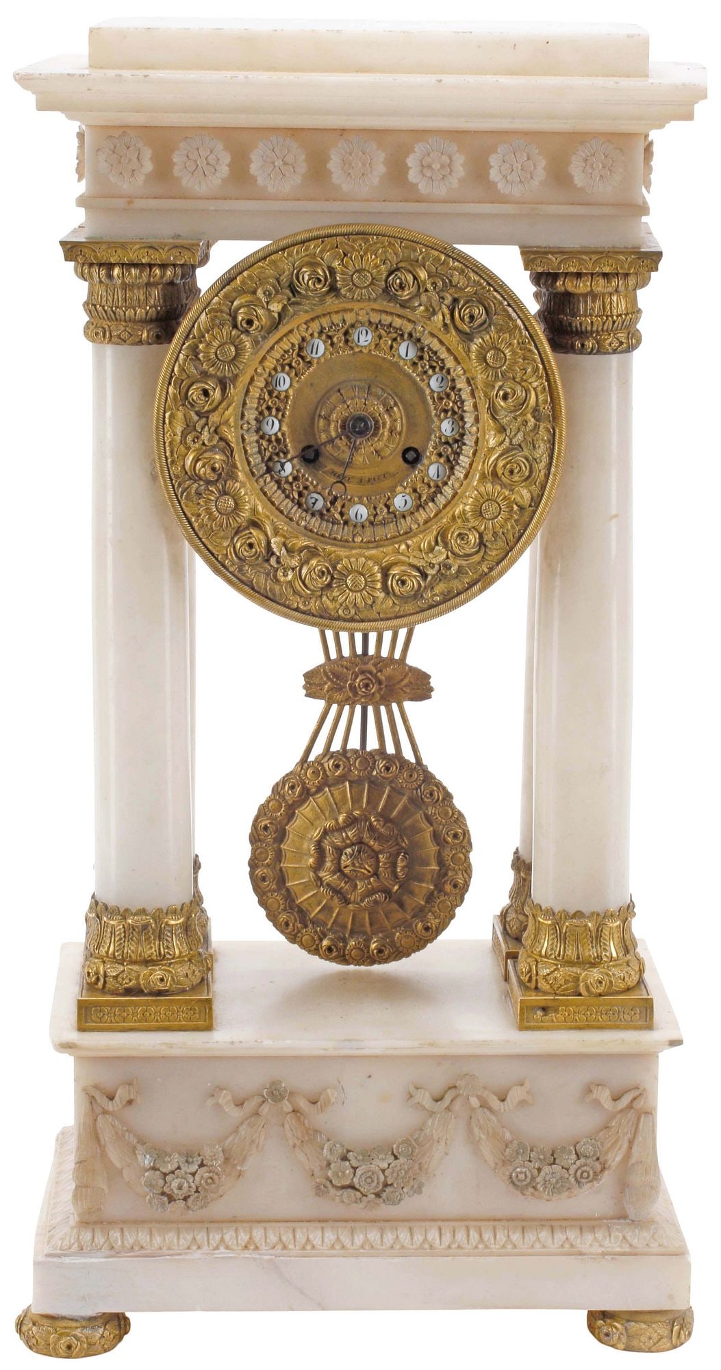 FRENCH EMPIRE PERIOD ORMOLU-MOUNTED ALABASTER PORTICO CLOCK (1 of 6)