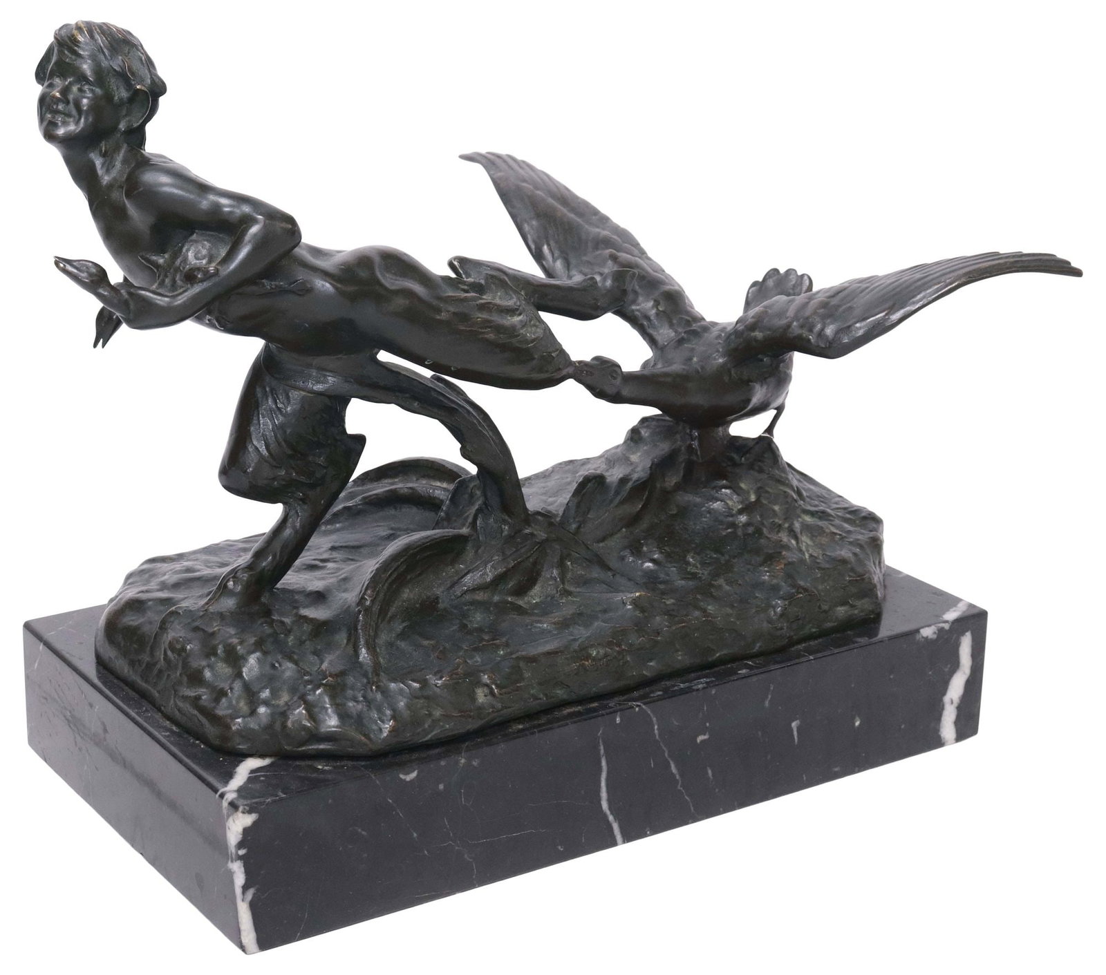 AFTER VICTOR SEIFERT (1870-1953) BRONZE SCULPTURE, GOOSE CHASING A SATYR (1 of 6)