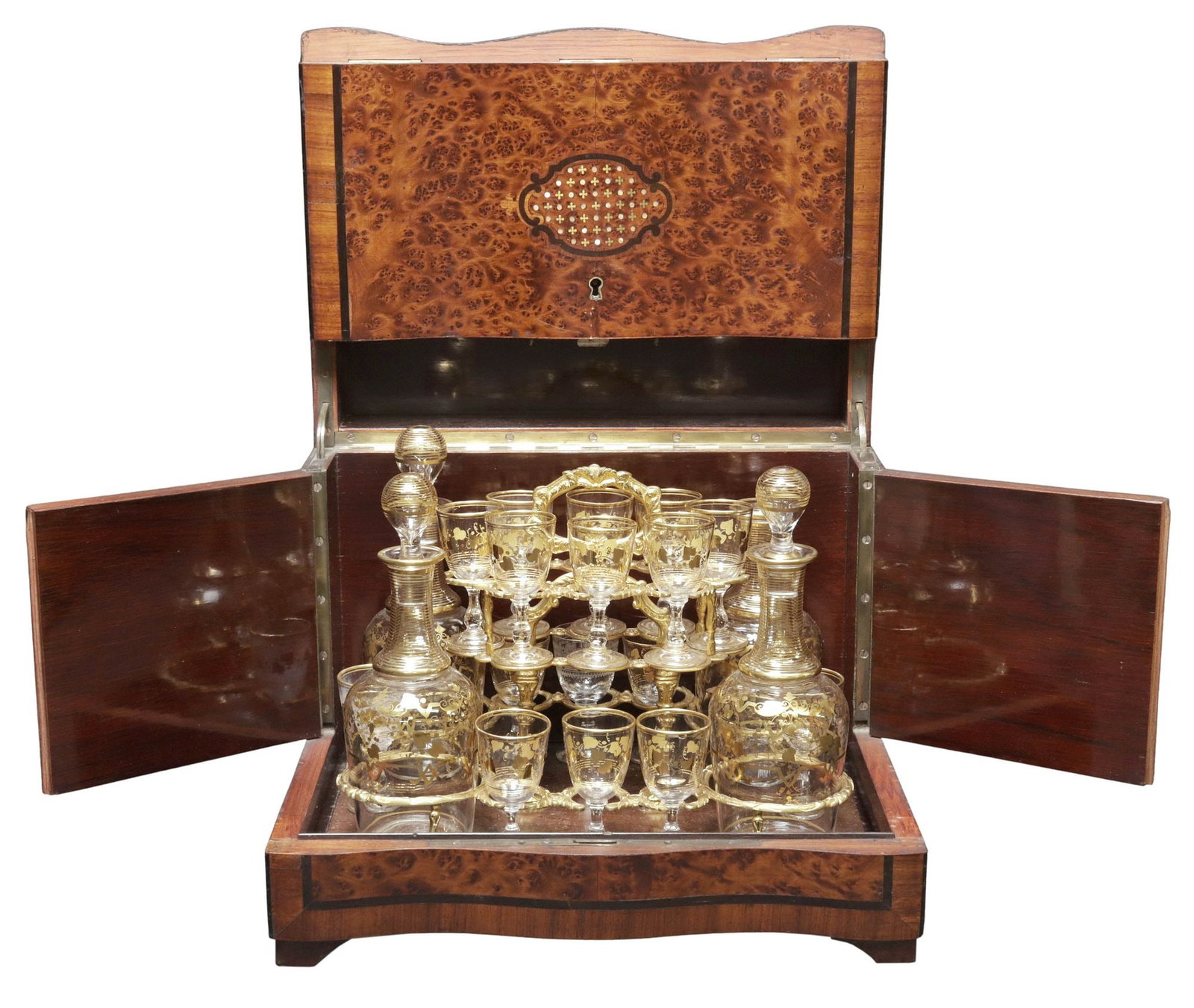 FRENCH NAPOLEON III BRASS-INLAID BURLWOOD CAVE A LIQUEUR (1 of 7)