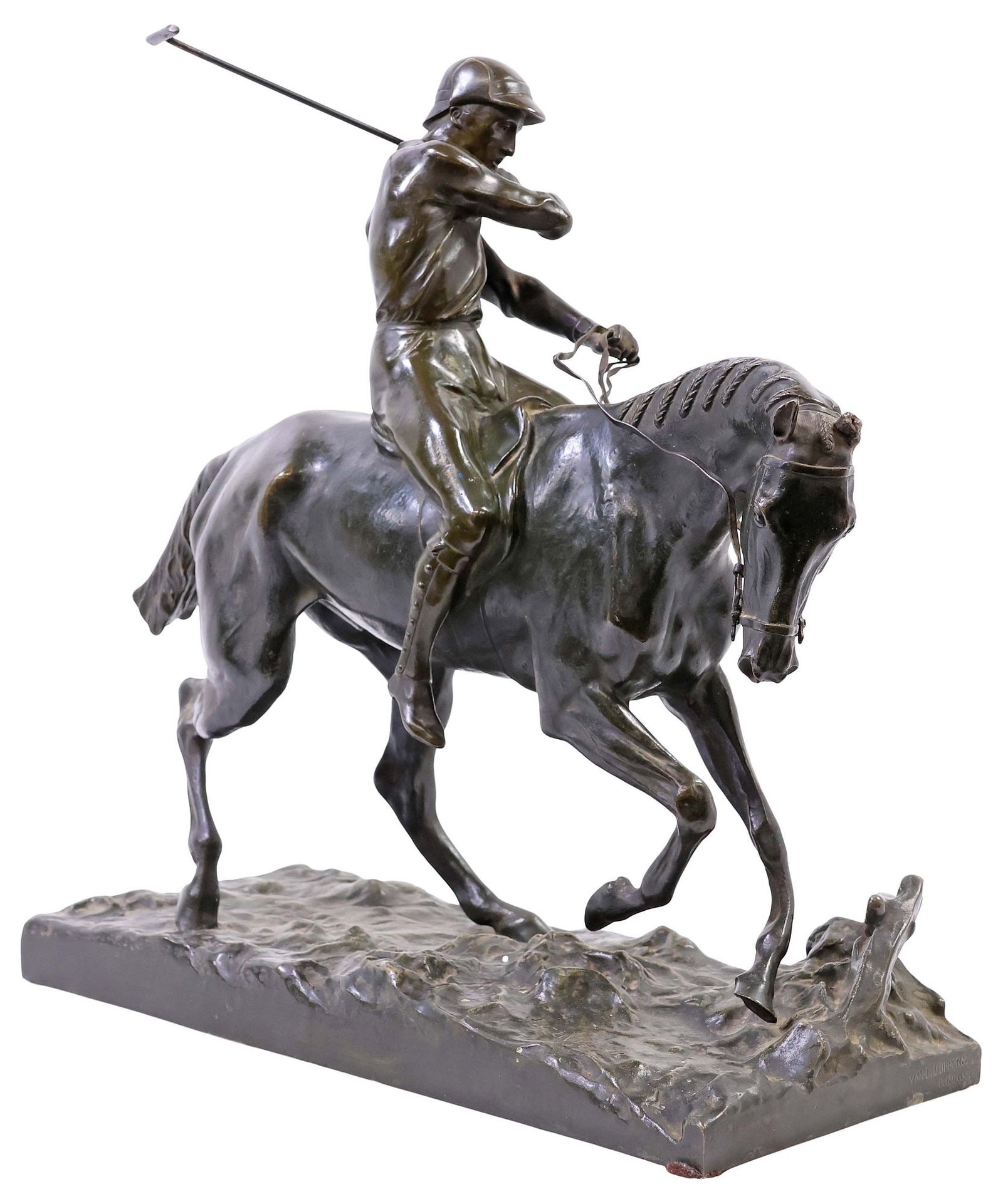 JOSEPH CUVELIER (FRENCH, D.1878) EQUESTRIAN BRONZE SCULPTURE, POLO PLAYER (1 of 8)