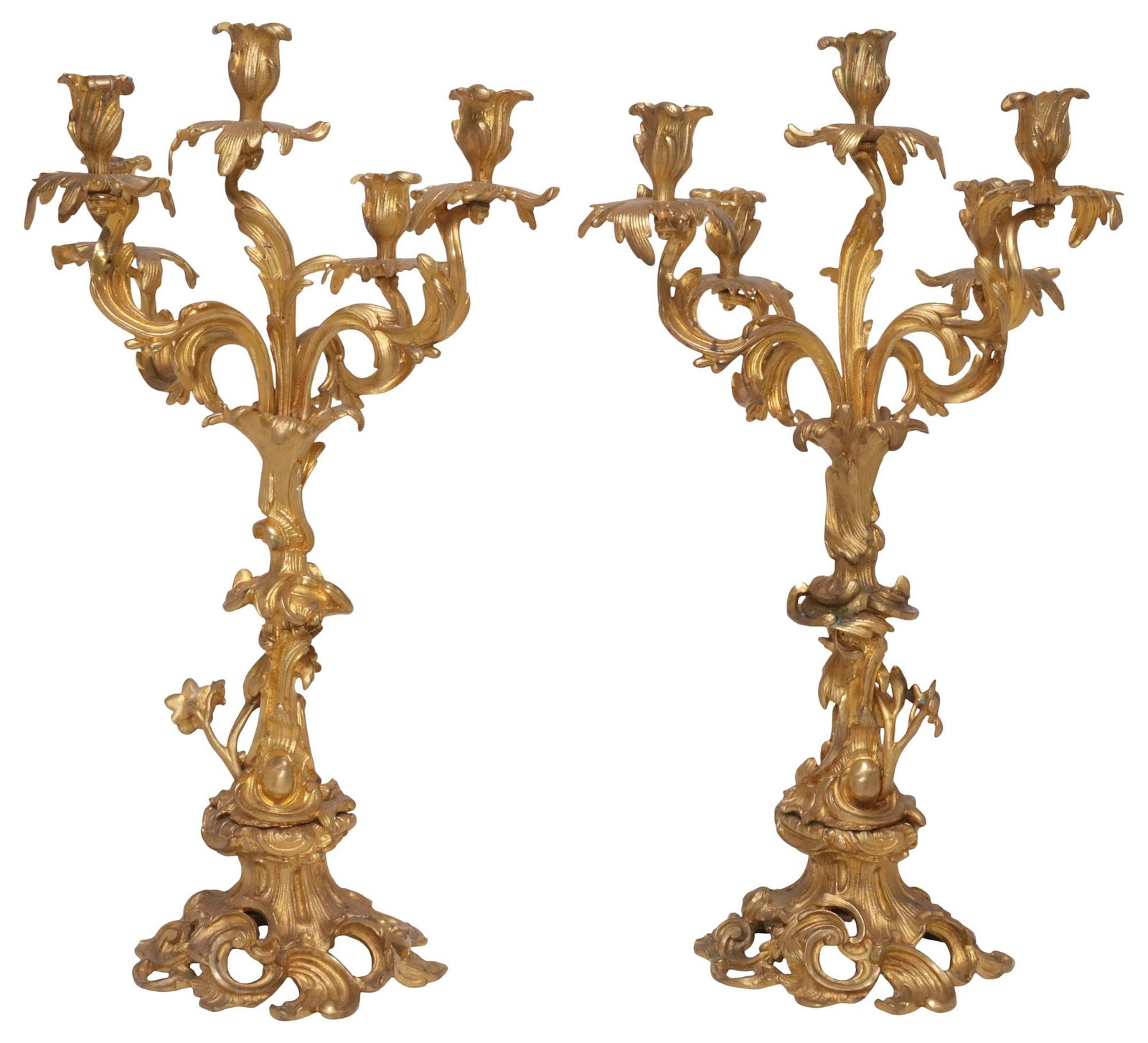 (2) LARGE FRENCH LOUIS XV STYLE ORMOLU 5-LIGHT CANDELABRAS. 23.5"H (1 of 4)