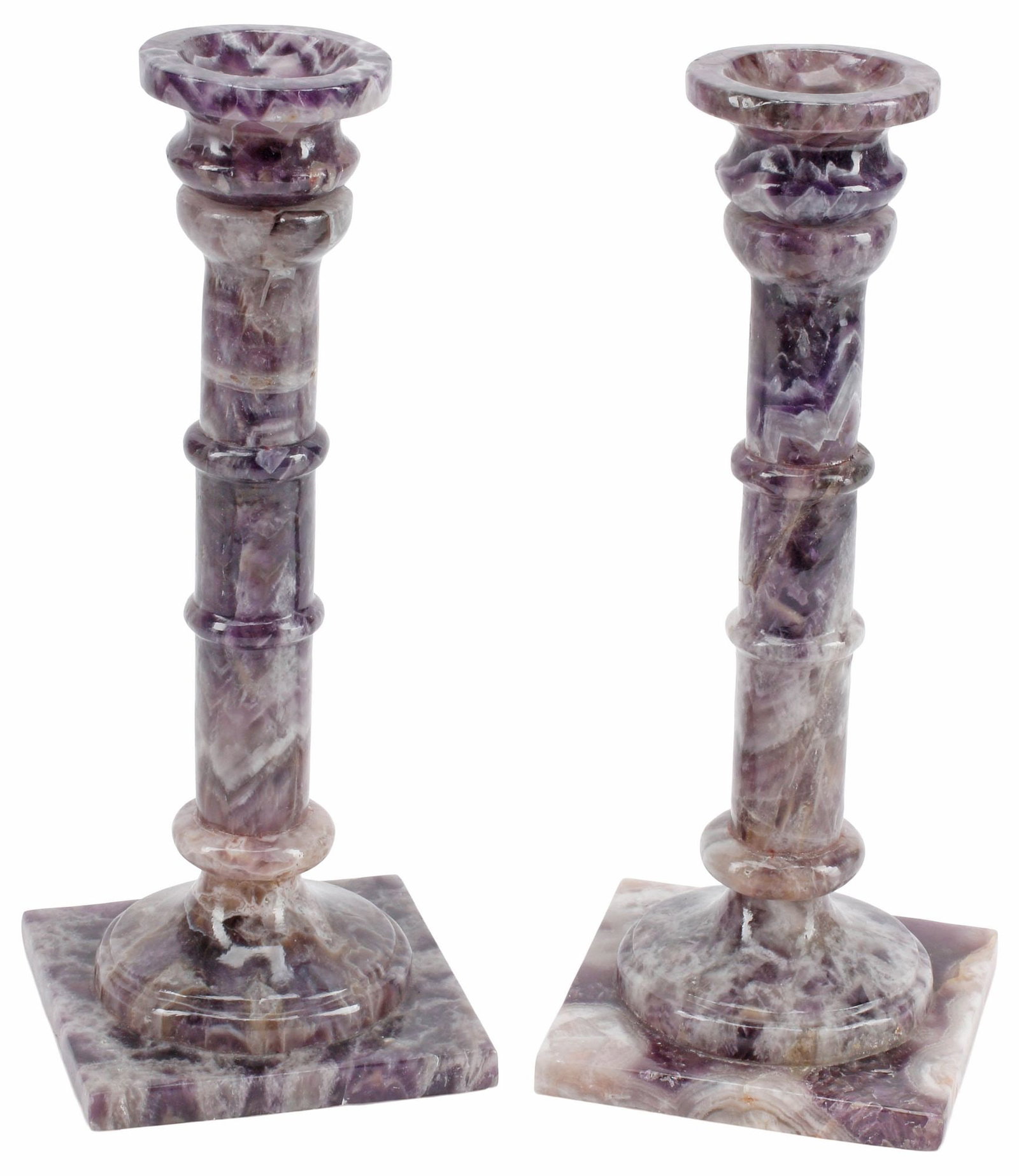 (2) BANDED PURPLE HARDSTONE TURNED-FORM CANDLESTICKS (1 of 5)