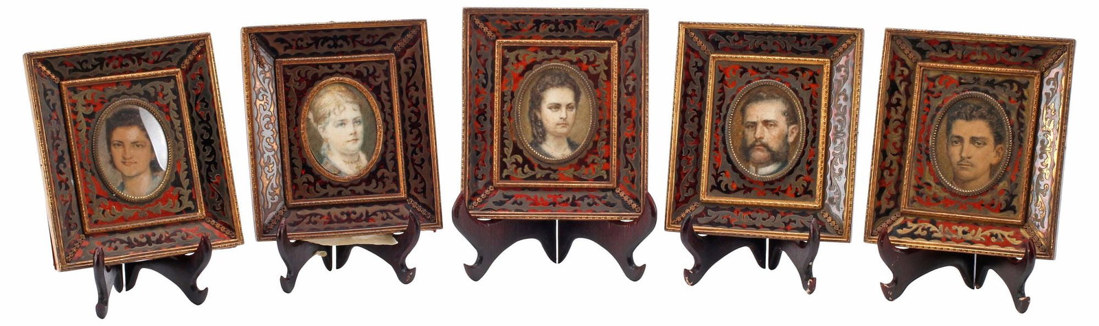 (5) CONTINENTAL SCHOOL PORTRAIT MINIATURES IN BOULLE-STYLE FRAMES (1 of 6)
