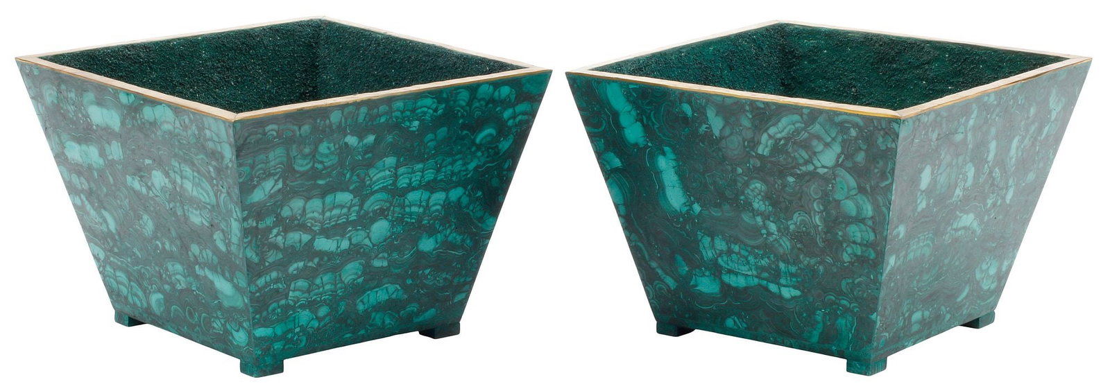 (2) LARGE MALACHITE SQUARE PLANTERS / JARDINIERES (1 of 5)