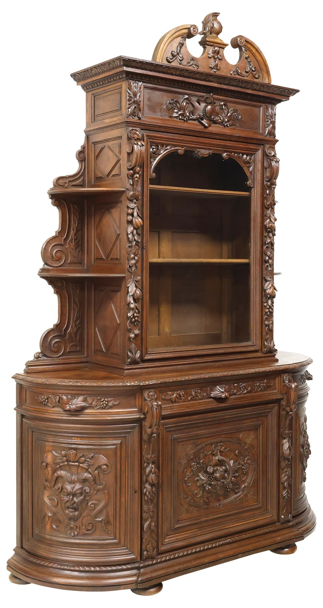 FRENCH RENAISSANCE REVIVAL CARVED OAK SIDEBOARD, 108"H (1 of 7)