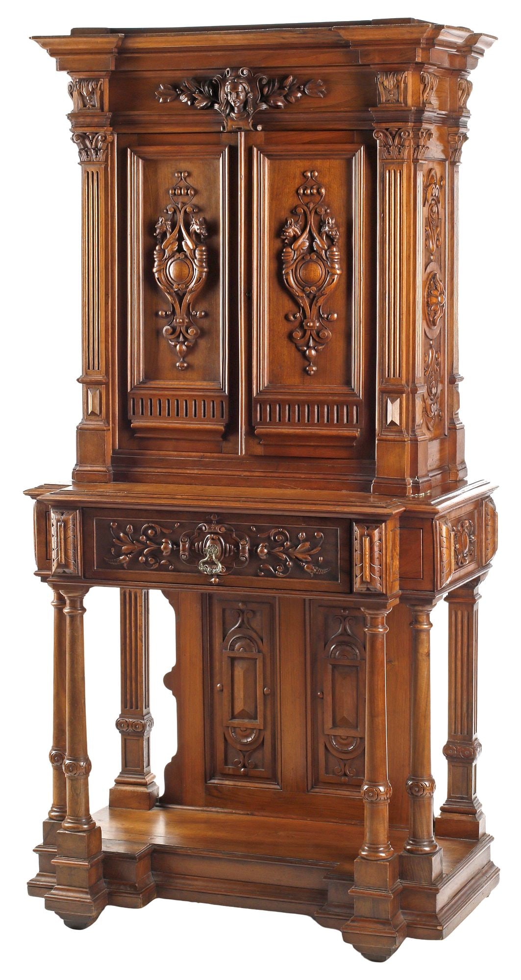 FRENCH RENAISSANCE REVIVAL CARVED WALNUT CREDENCE CABINET (1 of 6)
