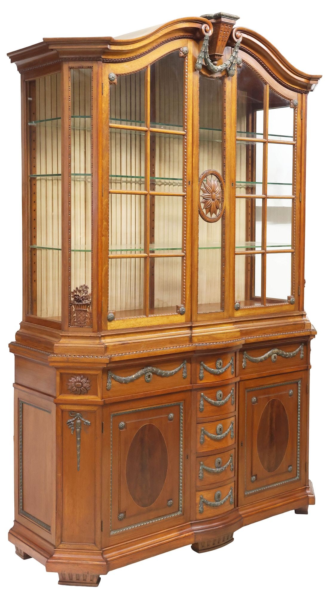 PROVINCIAL LOUIS XV STYLE CARVED & GLAZED WALNUT DISPLAY CABINET (1 of 6)