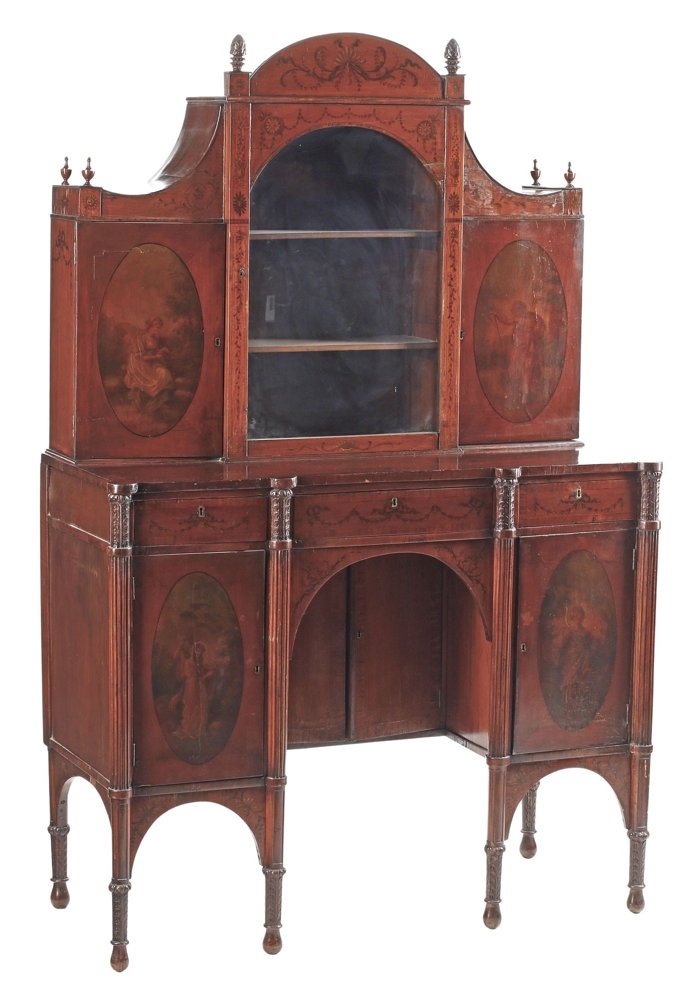 EDWARDIAN ADAMS STYLE PAINT-DECORATED WOOD KNEEHOLE DESK (1 of 8)