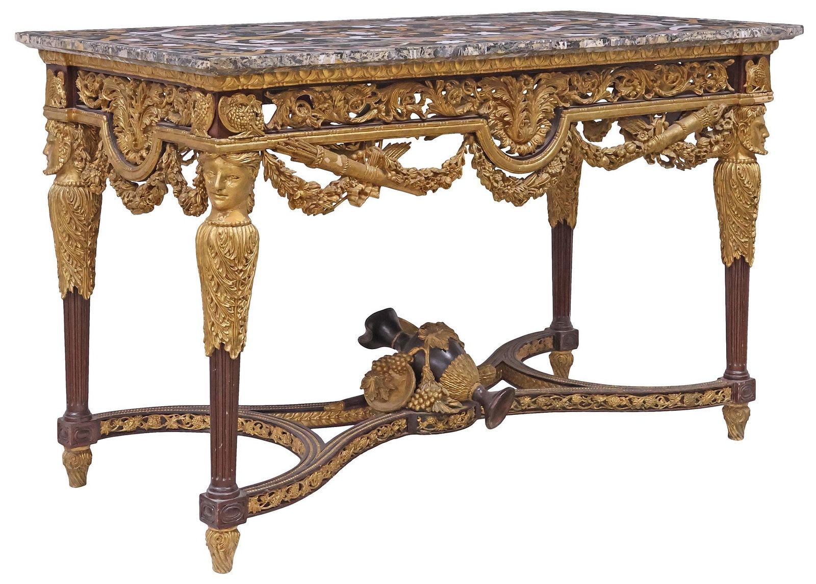 ITALIANATE PIETRA DURA & MARCEL-GILT MAHOGANY SALON TABLE (1 of 7)