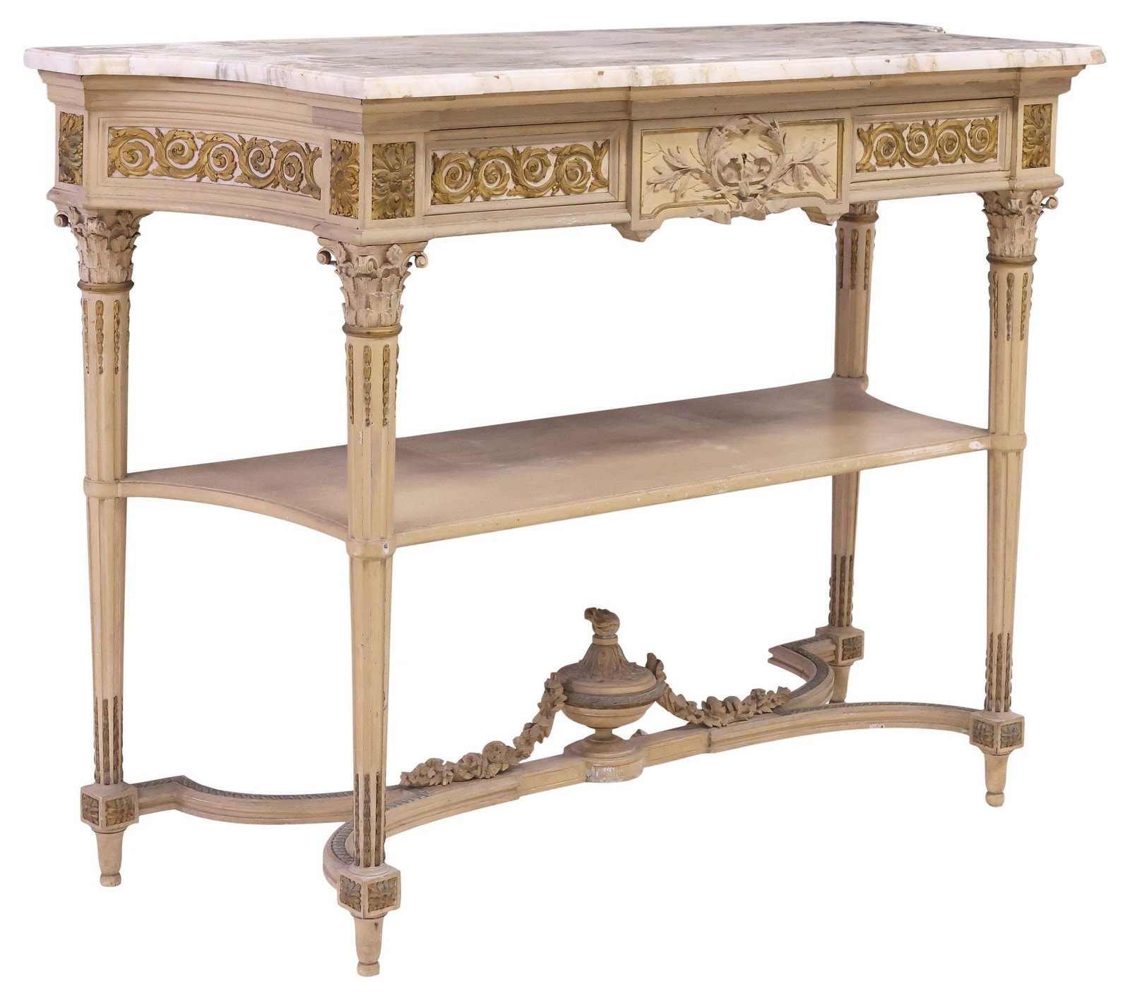 FINE FRENCH LOUIS XVI STYLE MARBLE-TOP PAINTED CONSOLE TABLE (1 of 6)