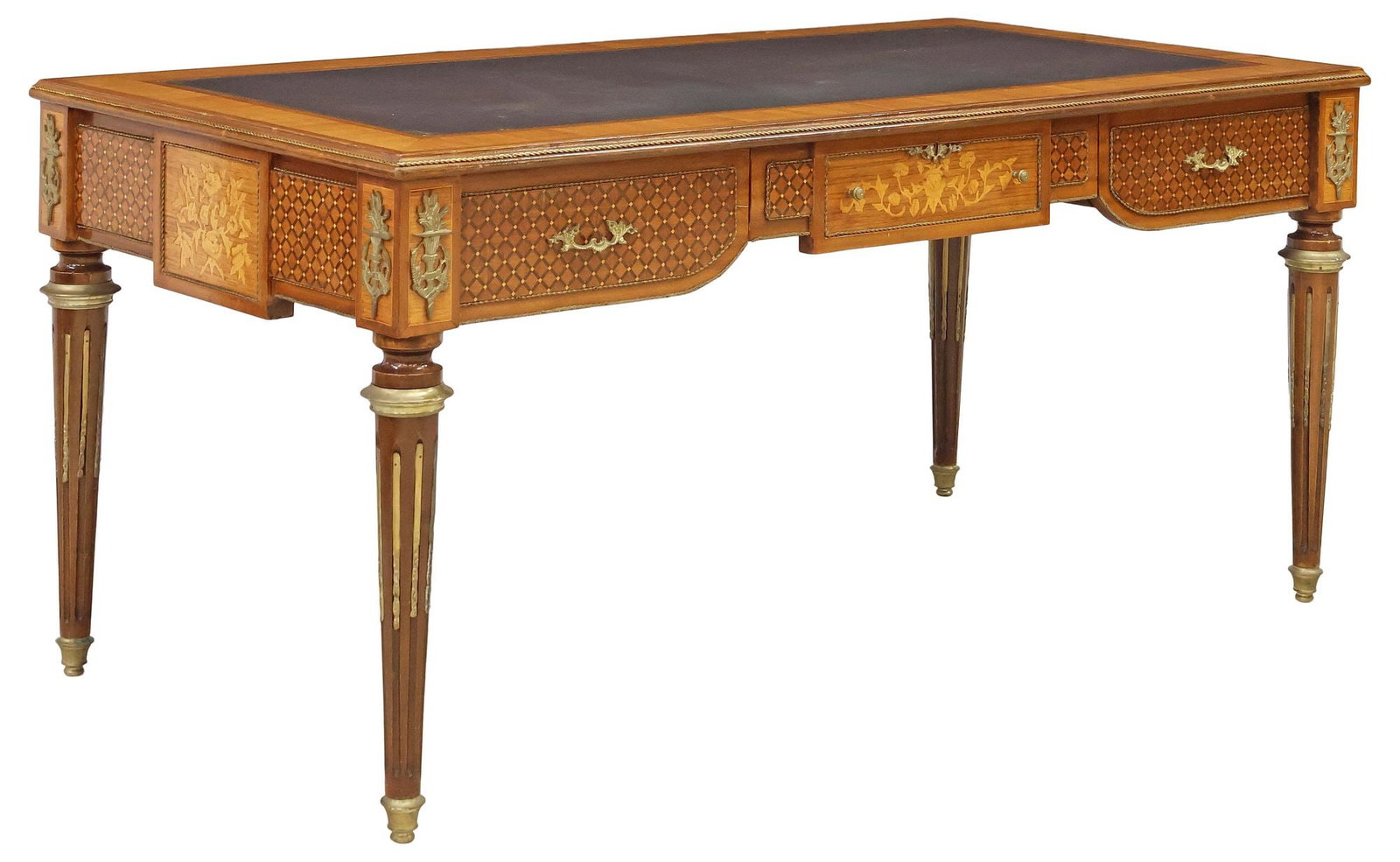 FINE FRENCH LOUIS XVI STYLE INLAID PARQUETRY WRITING TABLE, 70.5"L (1 of 5)