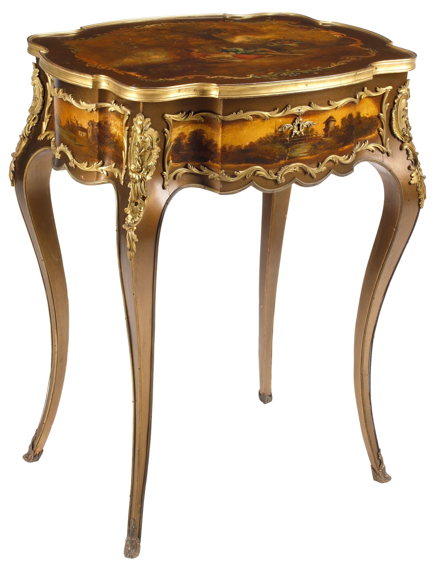 FRENCH 'VERNIS MARTIN' STYLE ORMOLU-MOUNTED LIFT-TOP WORK TABLE (1 of 6)