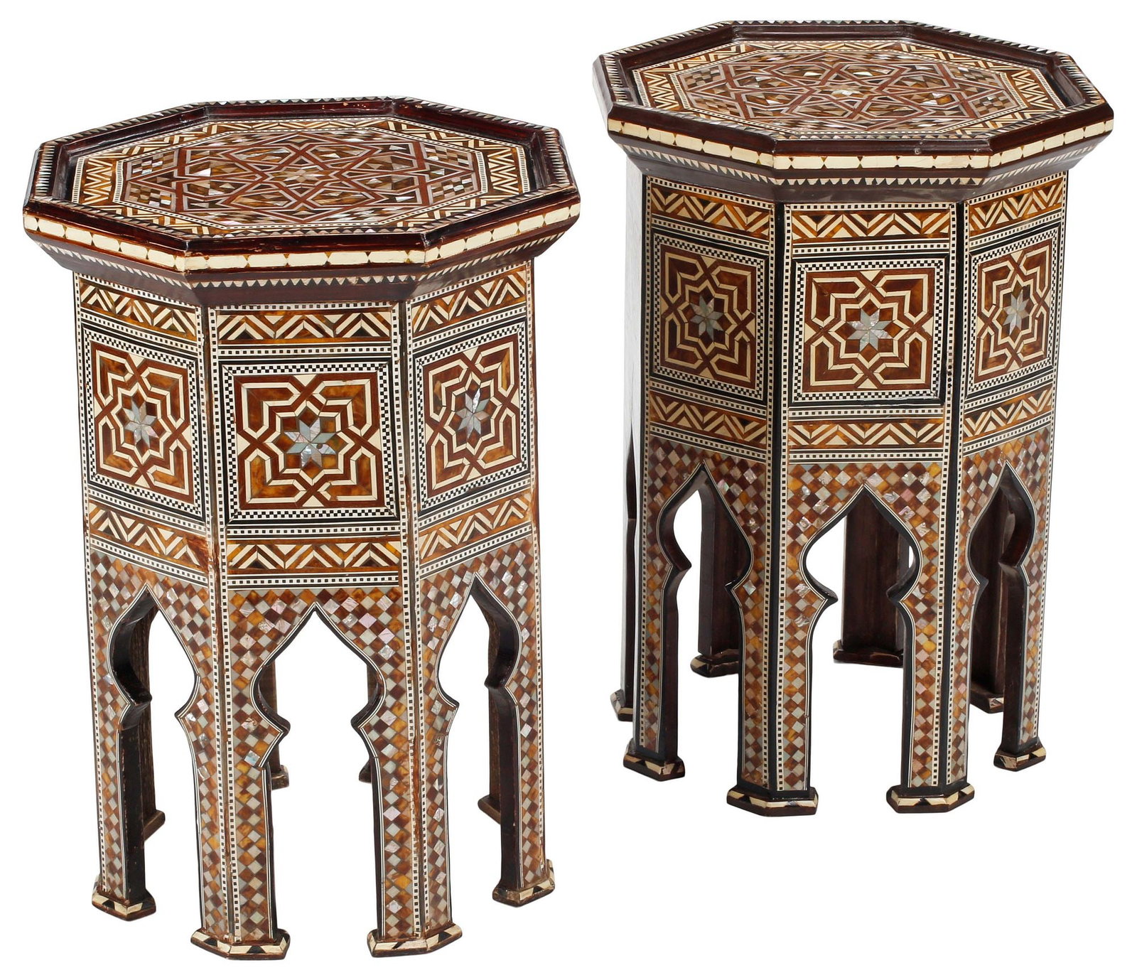(2) MOORISH STYLE SHELL-INLAID OCTAGONAL SIDE TABLES (1 of 5)