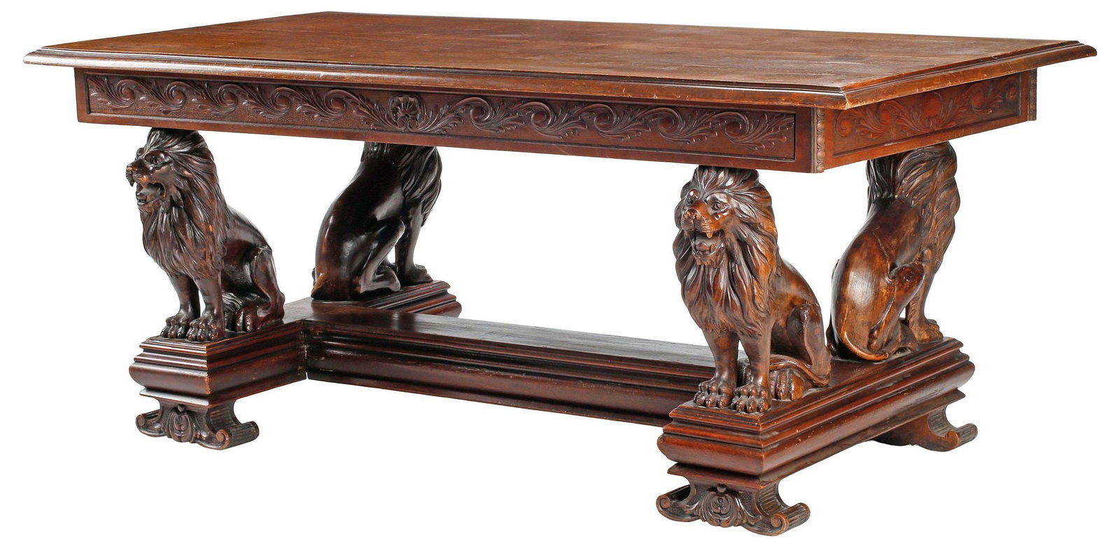 RENAISSANCE REVIVAL CARVED WALNUT 'LION' DINING TABLE (1 of 5)