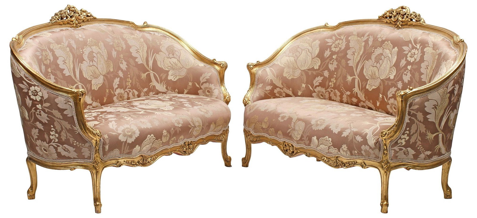 (2) LOUIS XV STYLE UPHOLSTERED GILT SOFAS / SALON SETTEES (1 of 6)