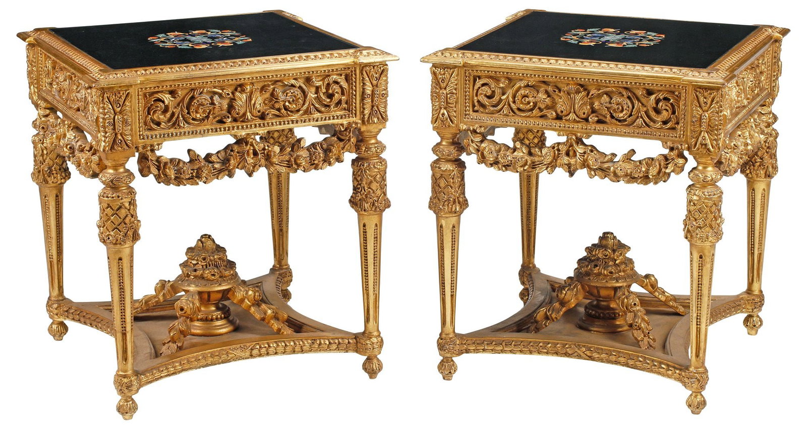 (2) LOUIS XVI STYLE GILTWOOD & PIETRA DURA SIDE TABLES (1 of 5)