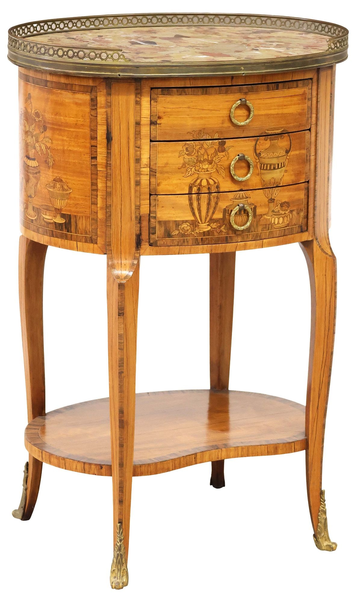 FINELY INLAID FRENCH LOUIS XV STYLE MARBLE-TOP NIGHTSTAND (1 of 7)