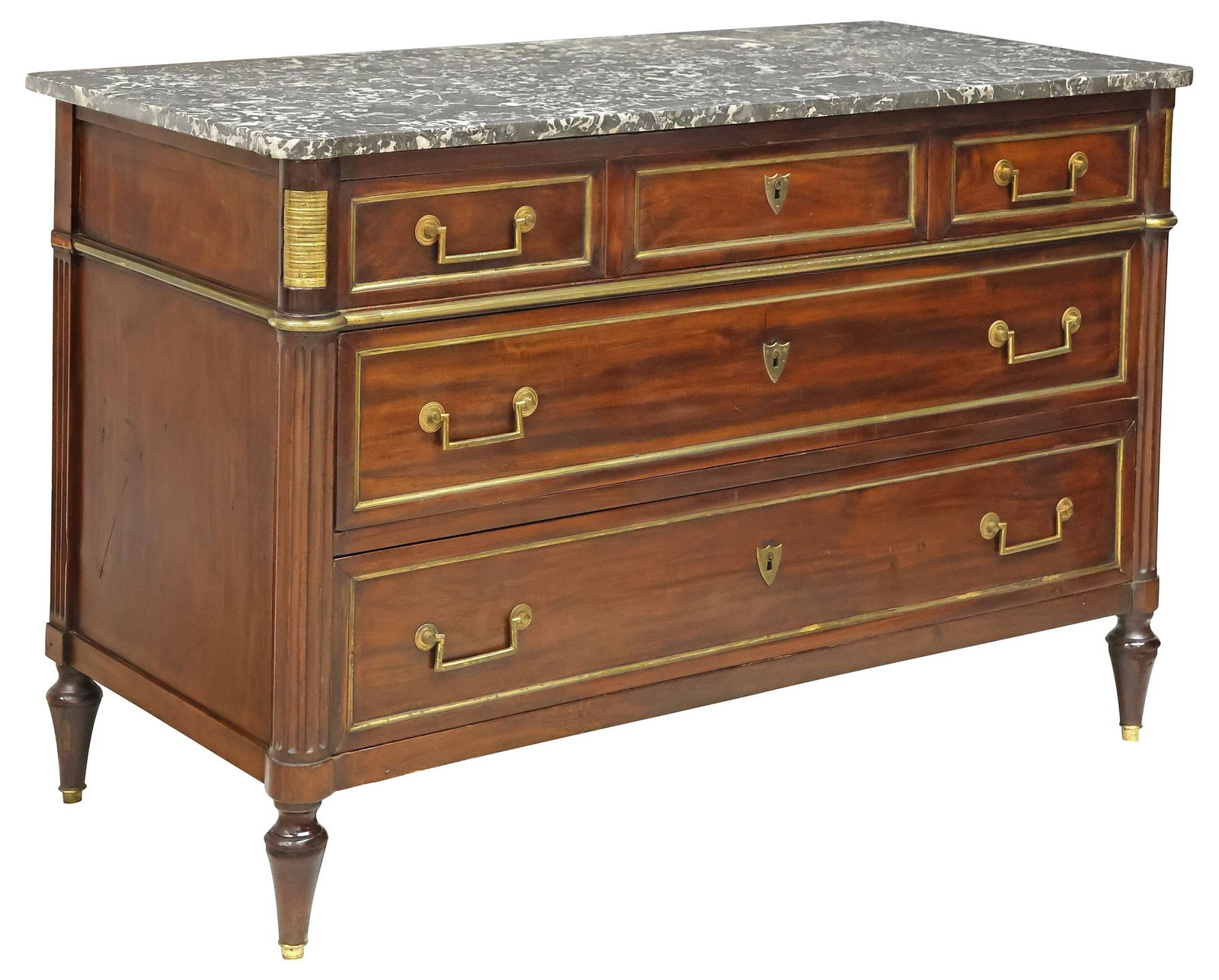 FRENCH LOUIS XVI STYLE MARBLE-TOP MAHOGANY COMMODE (1 of 5)