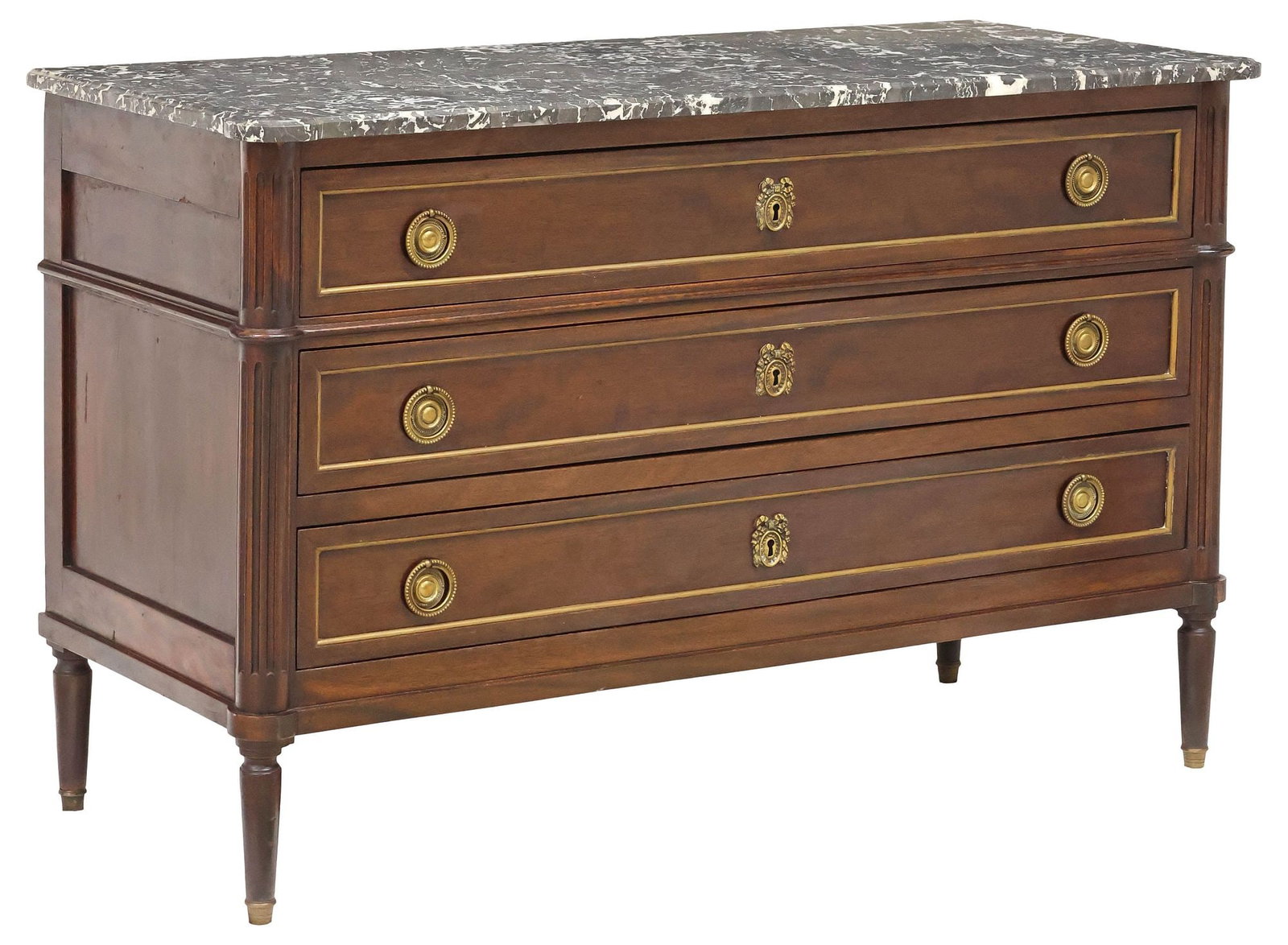 FRENCH LOUIS XVI STYLE MARBLE-TOP MAHOGANY COMMODE (1 of 5)