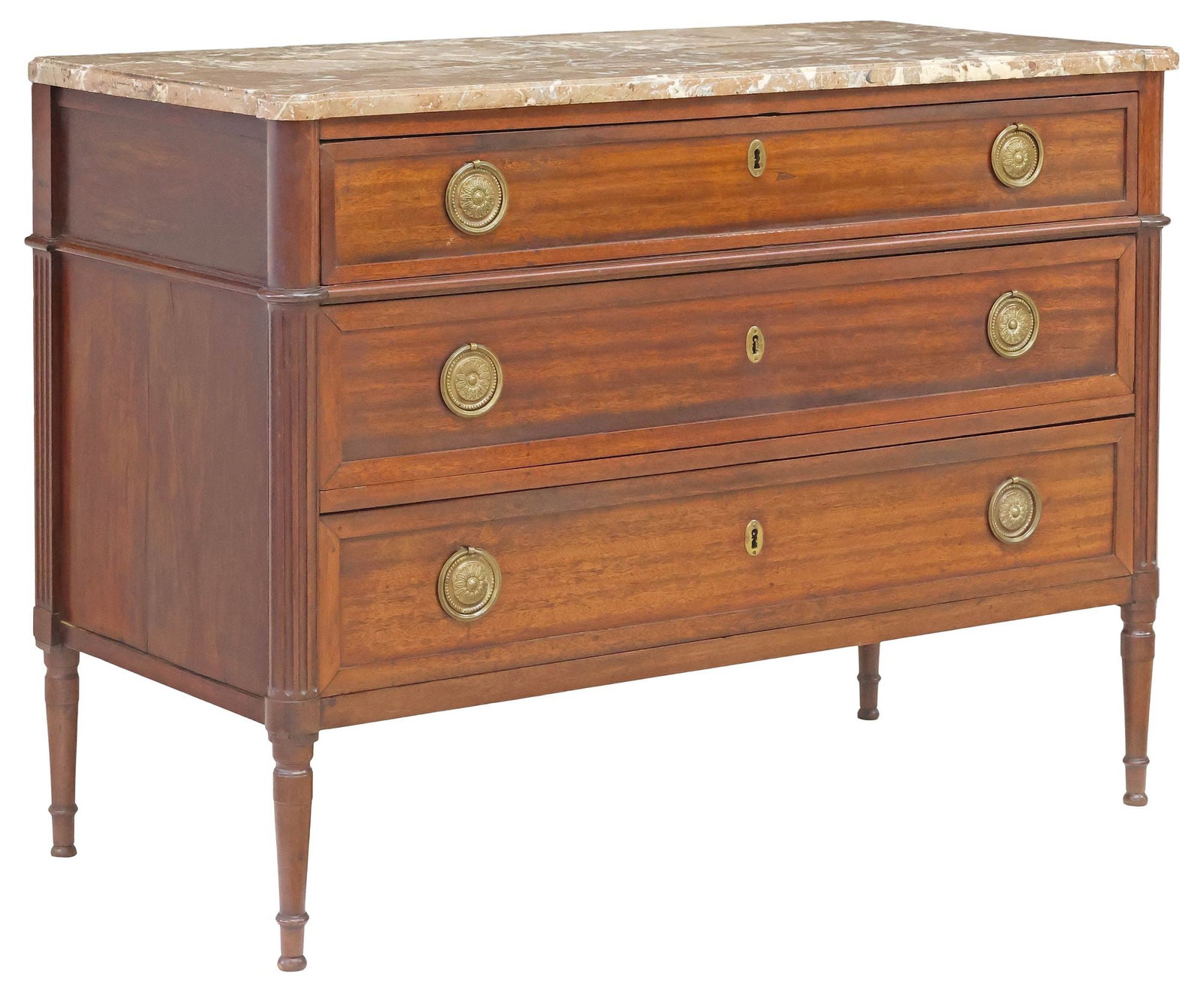 FRENCH LOUIS XVI STYLE MARBLE-TOP MAHOGANY COMMODE (1 of 5)