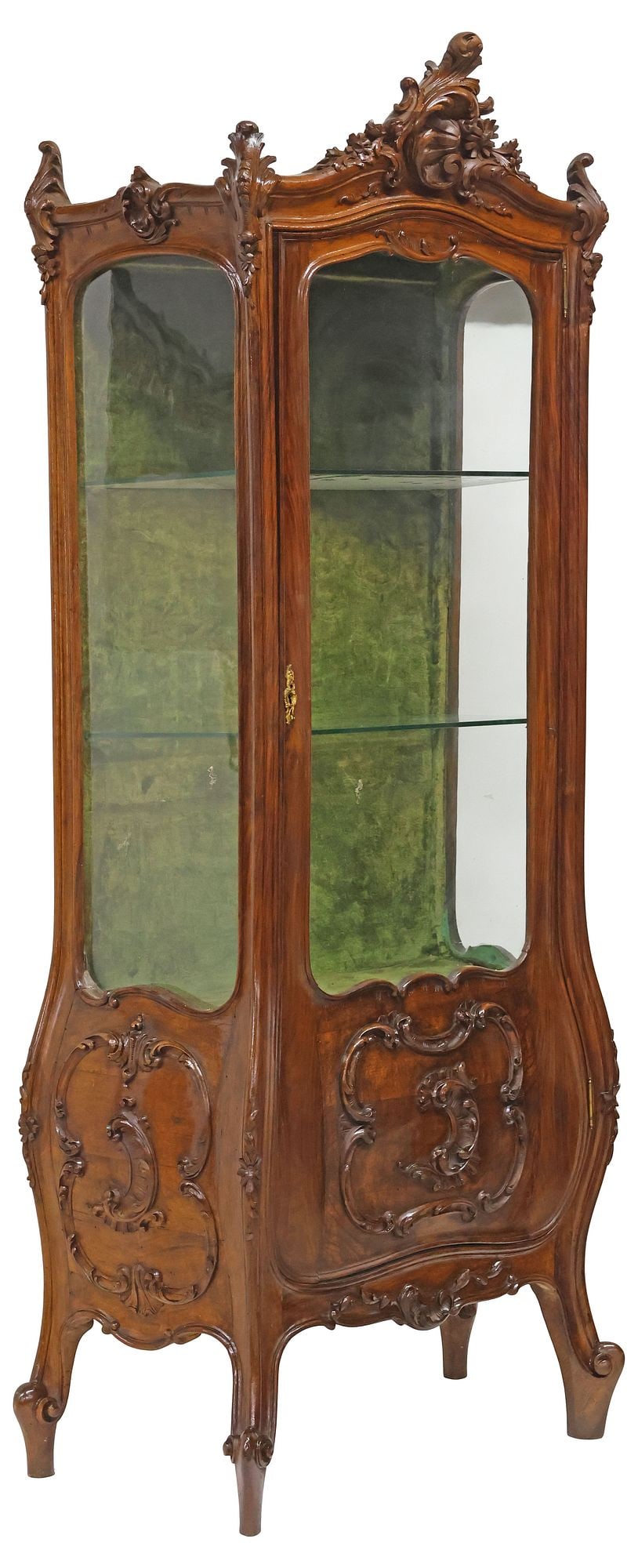 FRENCH LOUIS XV STYLE CARVED WALNUT VITRINE CABINET (1 of 4)