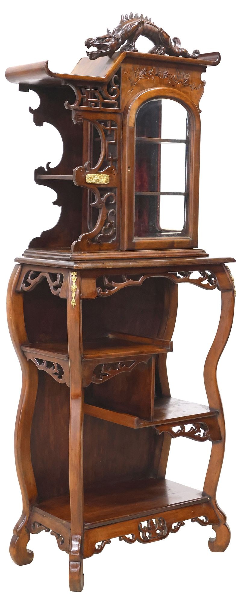 MANNER OF GABRIEL VIARDOT JAPONISME CARVED WOOD DISPLAY CABINET (1 of 6)