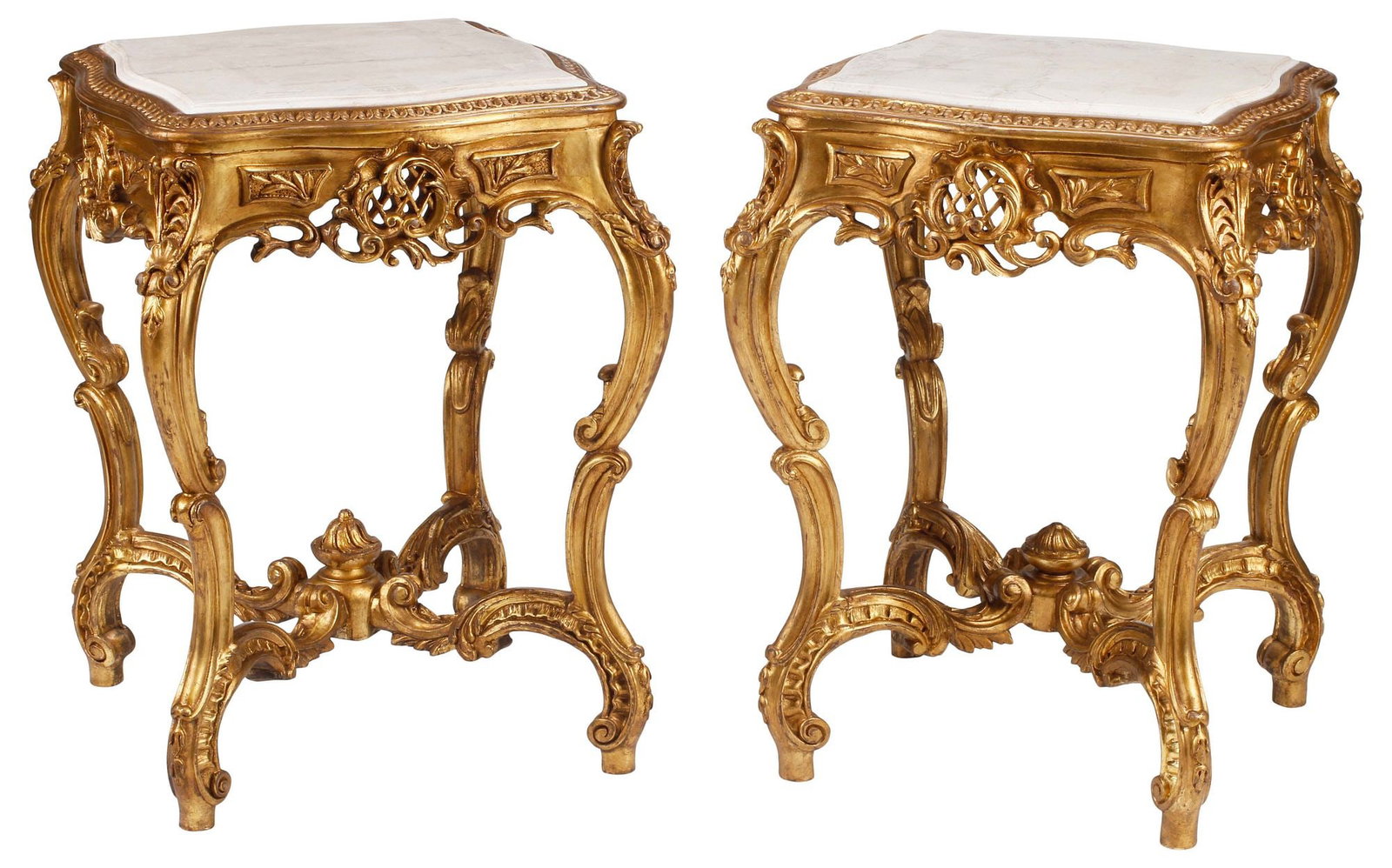 (2) LOUIS XV STYLE MARBLE-TOP GILT-PAINTED SIDE TABLES (1 of 6)