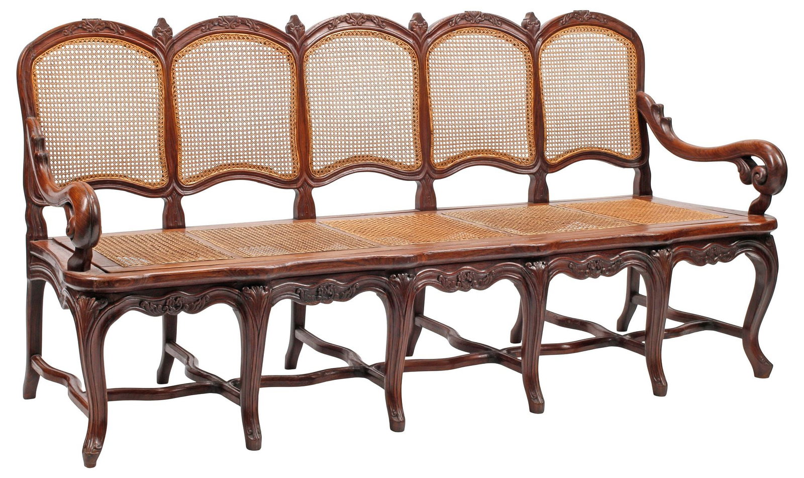 COLONIAL CARVED & CANED 5-SEAT SOFA / SALON SETTEE (1 of 6)