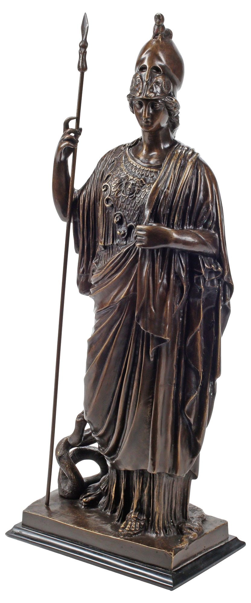 LARGE PATINATED BRONZE SCULPTURE, MINERVA, ON BLACK MARBLE BASE, 32"H (1 of 4)