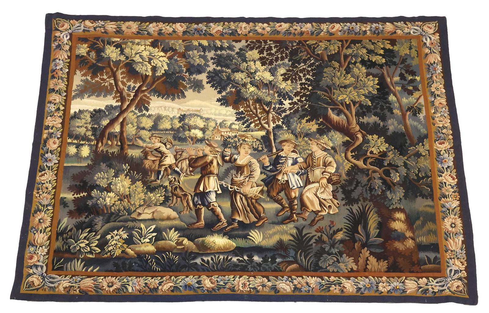 LARGE FRENCH AUBUSSON STYLE WOVEN VERDURE TAPESTRY, 82" X 97.5" (1 of 3)