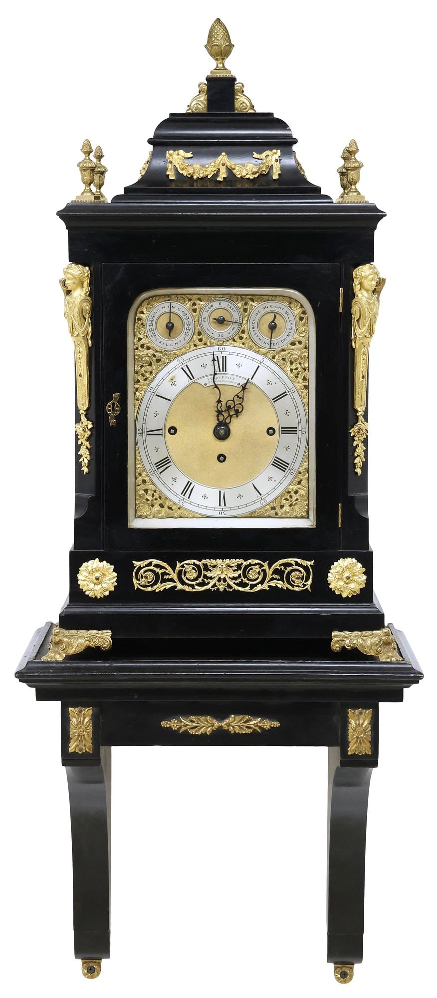 (2) ENGLISH VICTORIAN EBONIZED TRIPLE FUSEE CLOCK & WALL BRACKET (1 of 7)