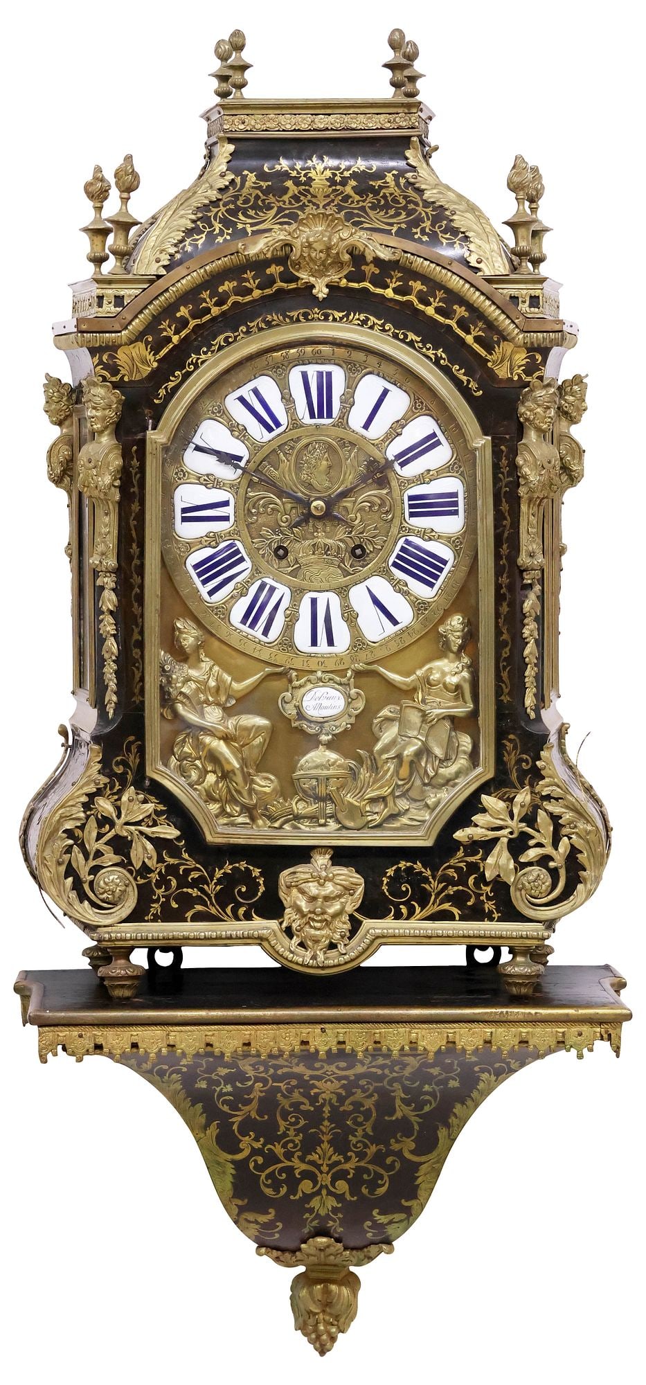 (2) FRENCH NAPOLEON III PERIOD BOULLE INLAID CLOCK & WALL BRACKET (1 of 13)
