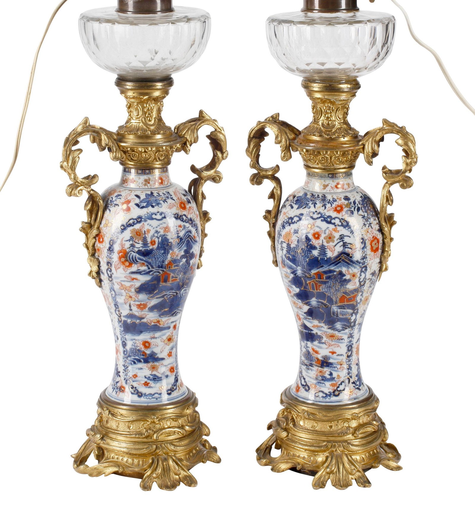 (2) CHINESE ORMOLU-MOUNTED PORCELAIN VASES NOW AS ELECTRIFIED OIL LAMP (1 of 7)